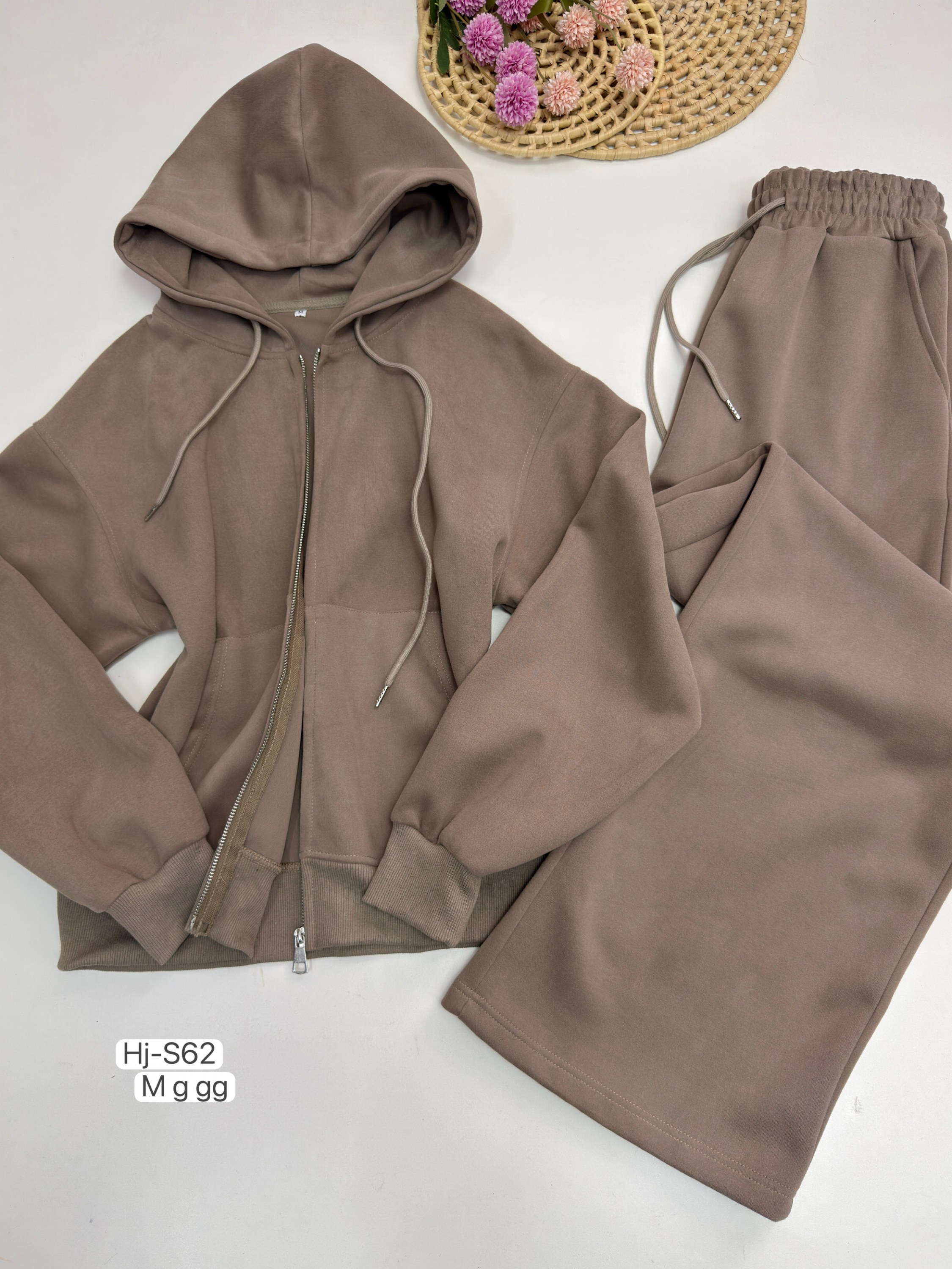 Conjunto Feminino Moletom com Capuz e Zíper (S62)