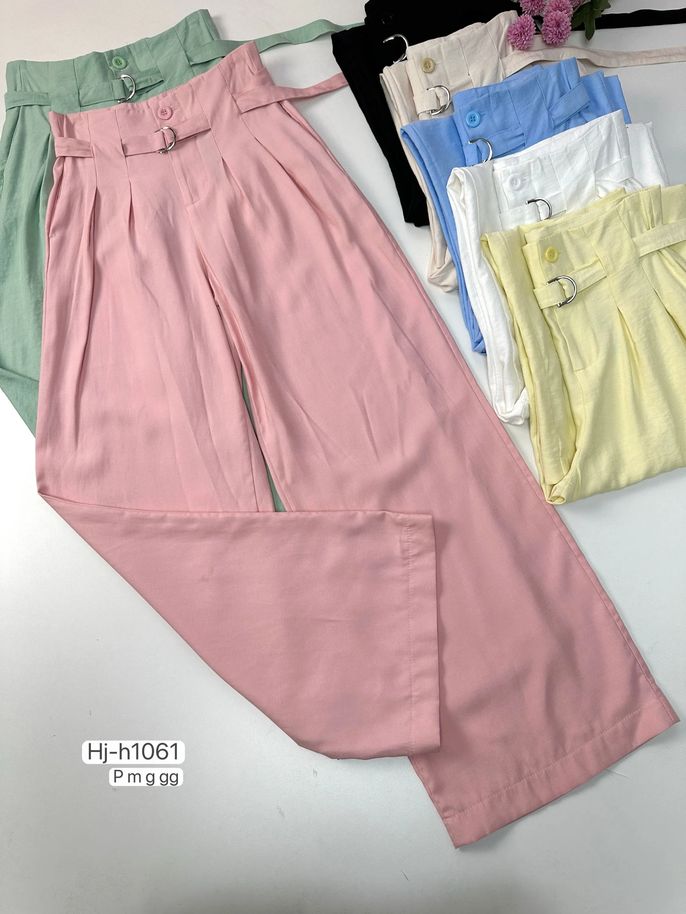 Calça Pantalona Feminina com Cinto de Argola (H1061)