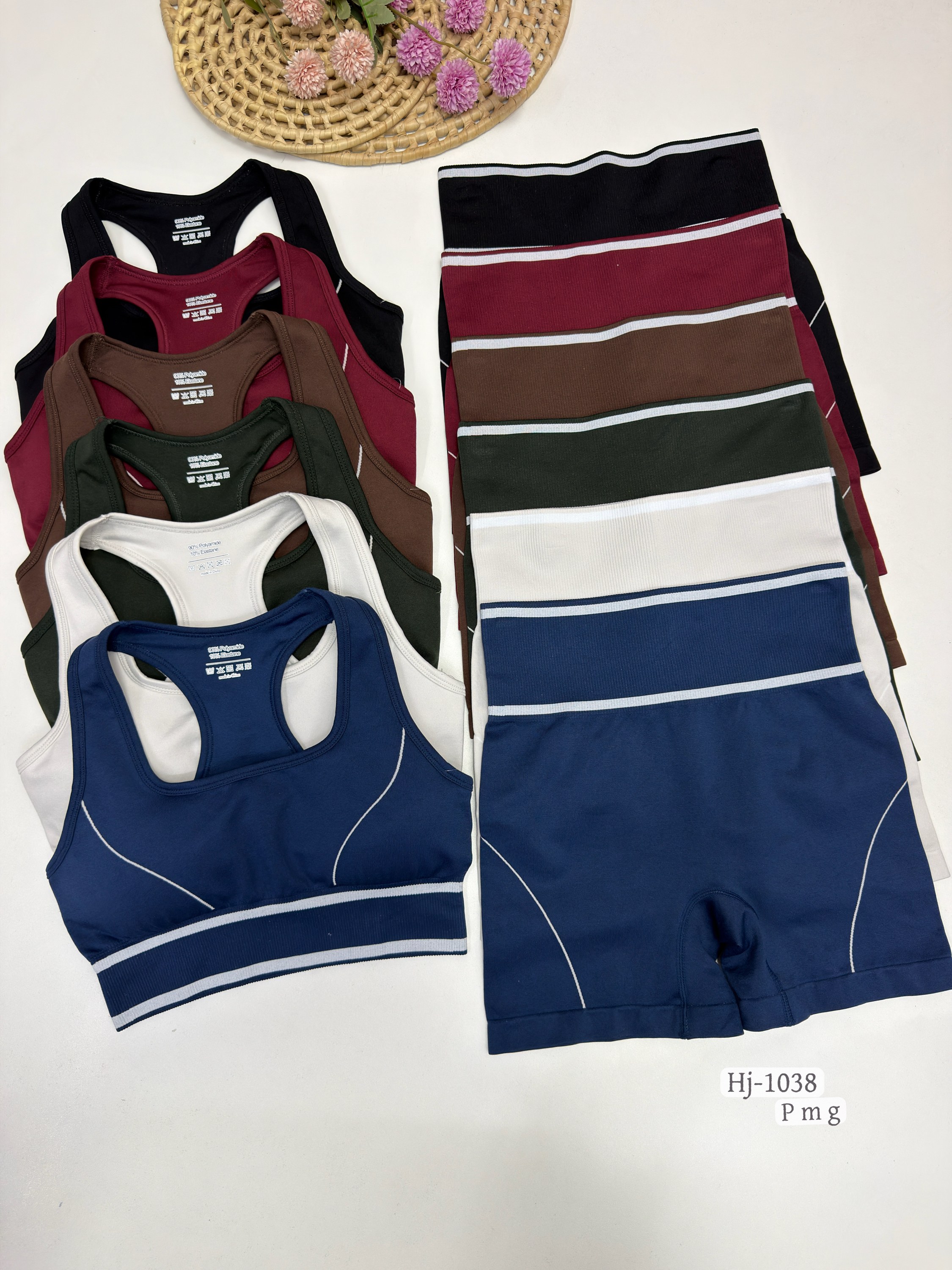 Conjunto Fitness Top com Bojo e Short Cintura Alta (1038)