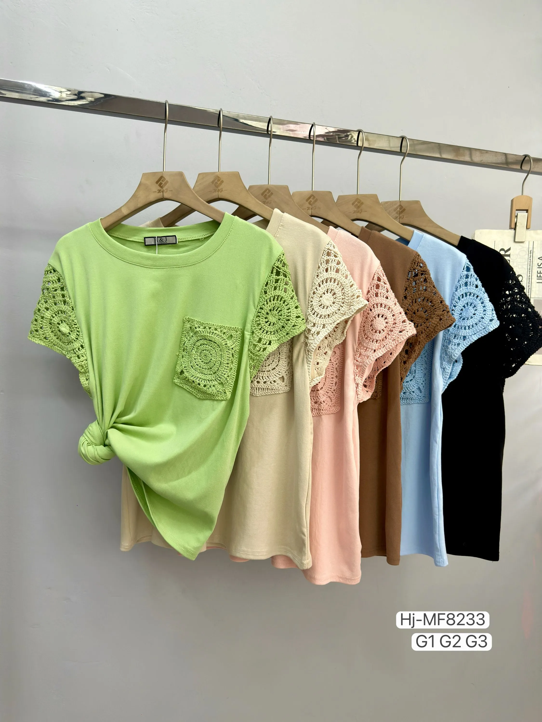 Blusa Feminina Manga Rendada com Bolso (MF8233P)