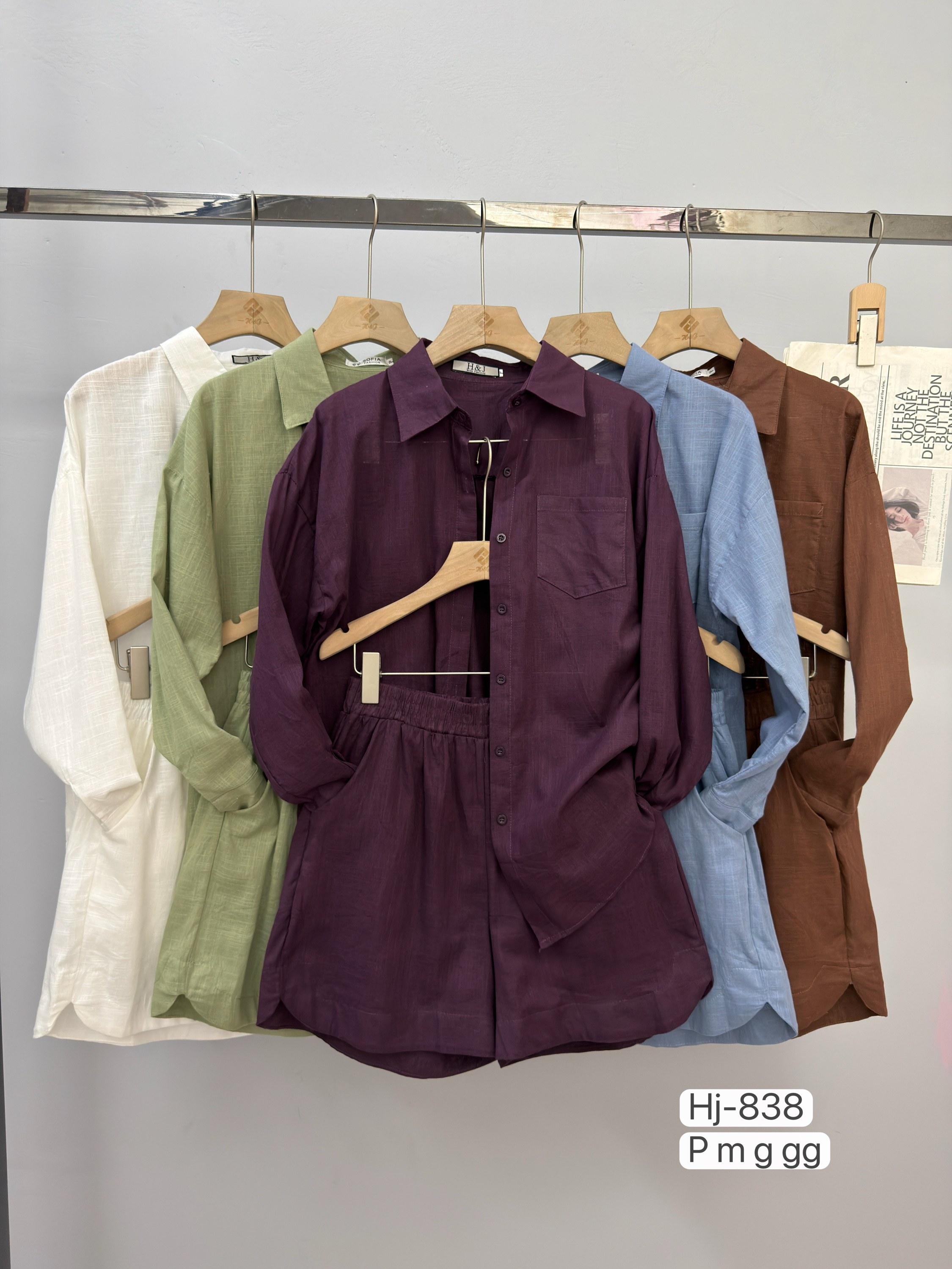 Conjunto Feminino Camisa e Short em Linho (SF838)