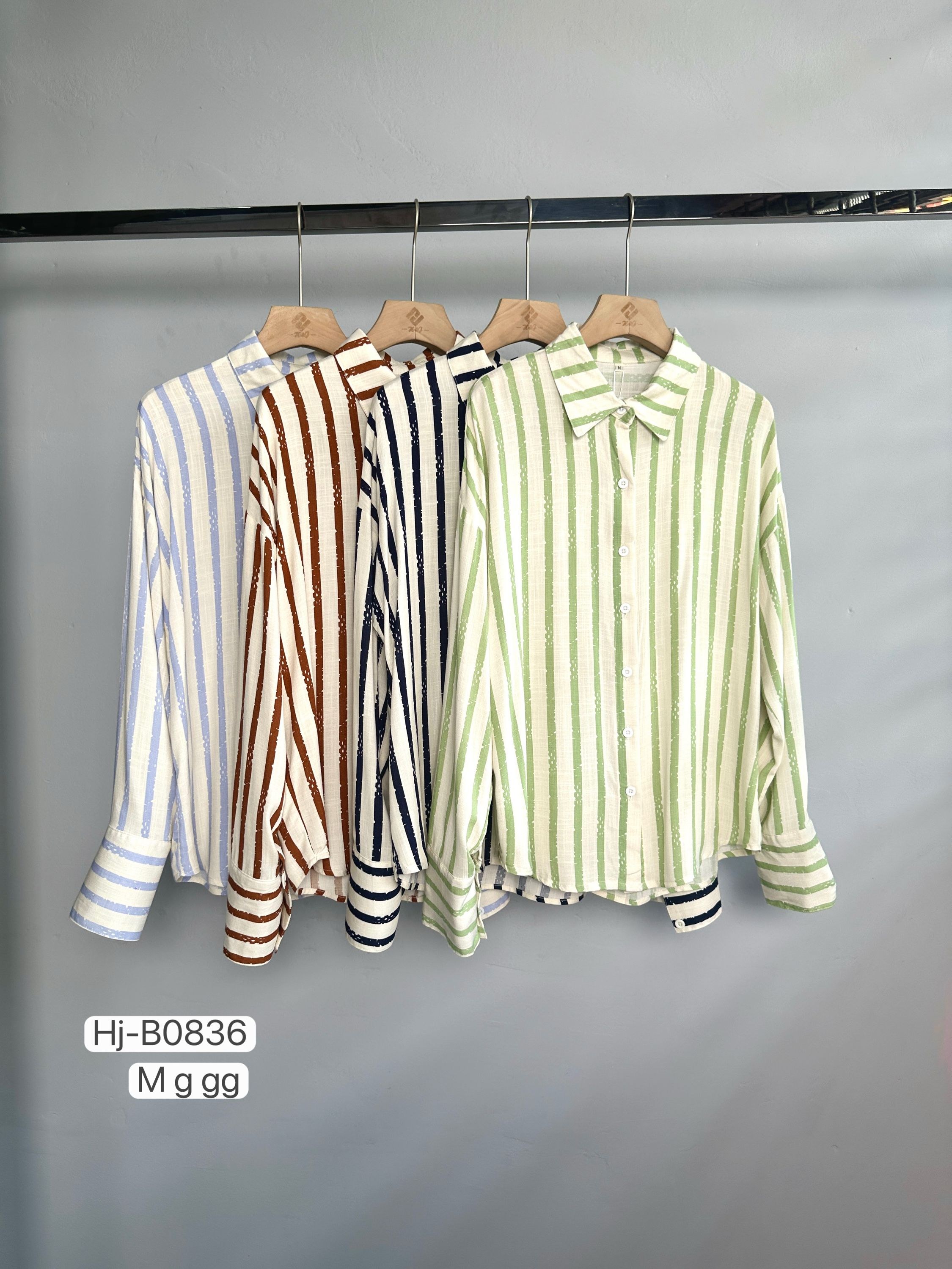 Camisa Feminina Listrada Manga Longa (B0836)