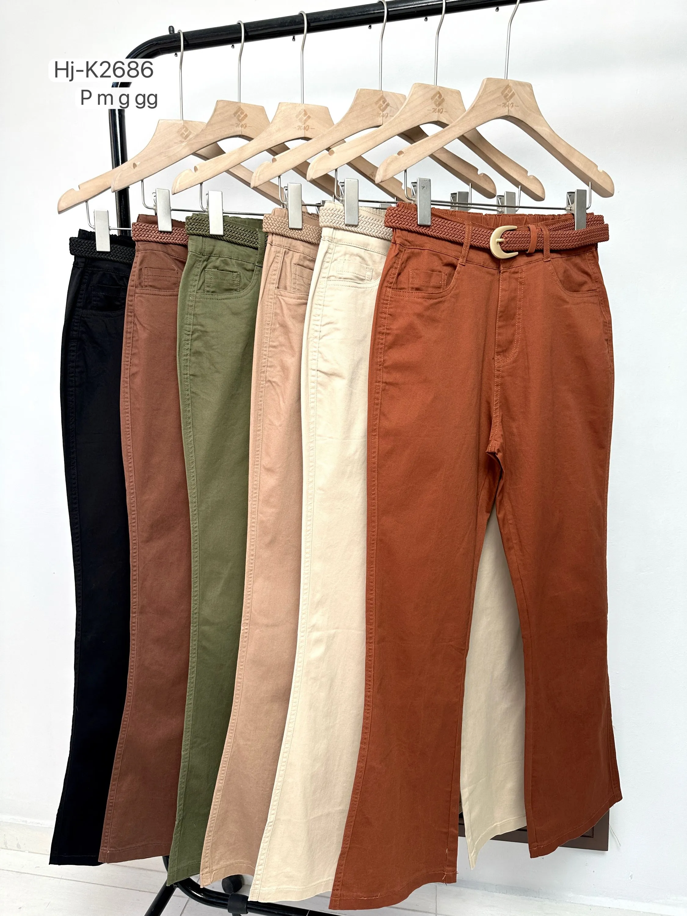Calça Feminina Flare em Sarja com Cinto Trançado (k2686)
