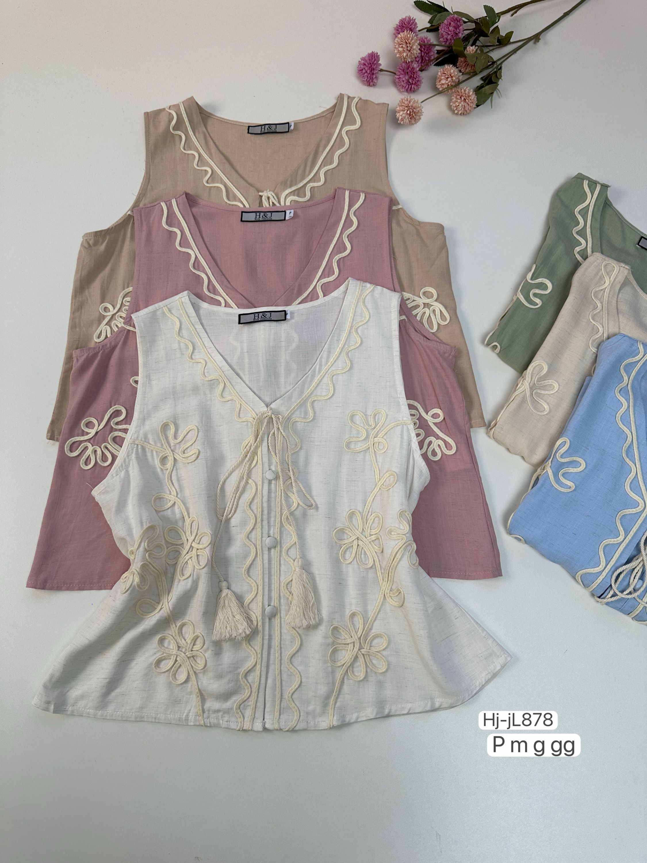 Blusa Regata Bordada com Amarração (JL878)