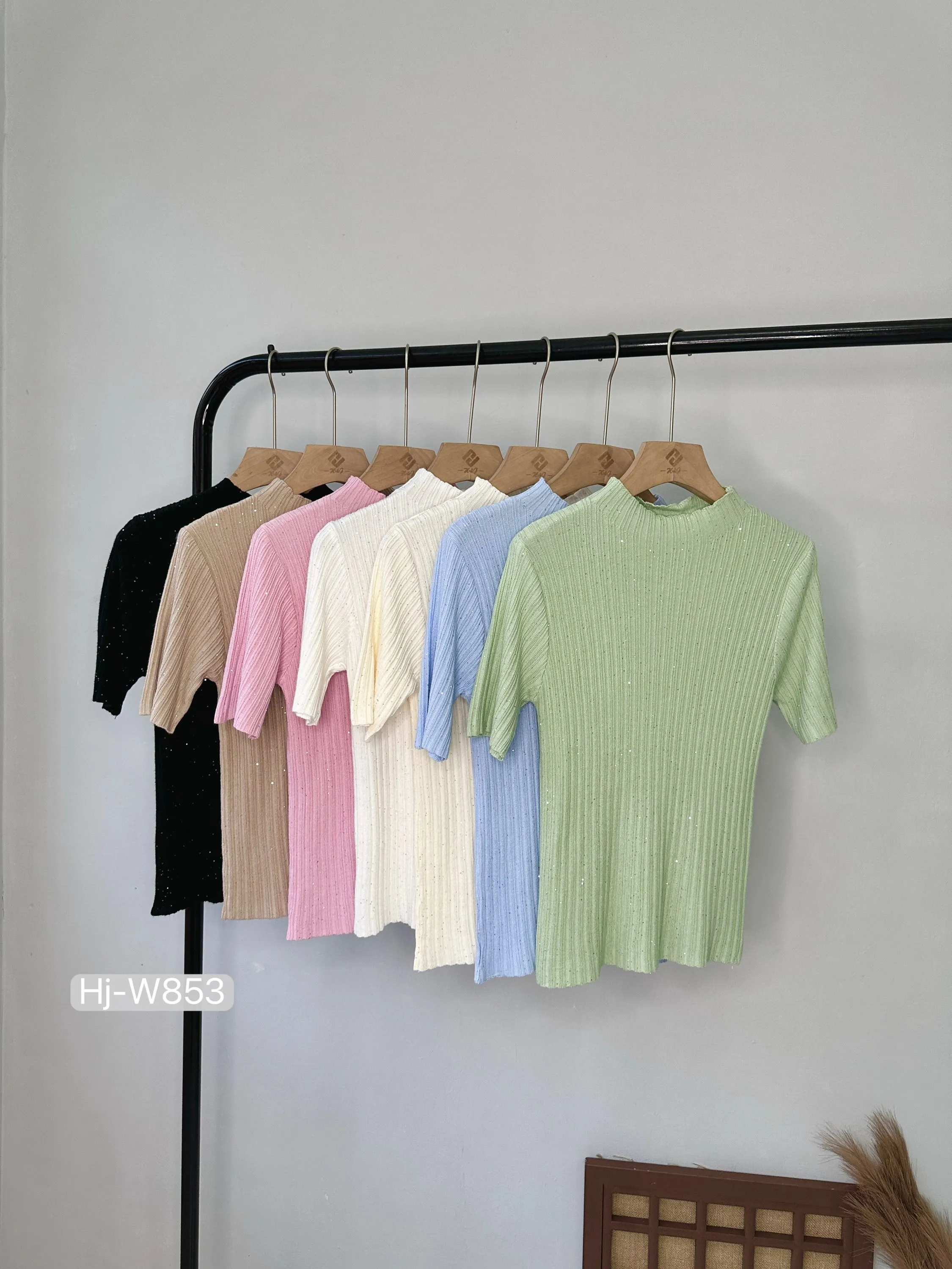 Blusa Canelada com Brilhos e Gola Alta (W853)