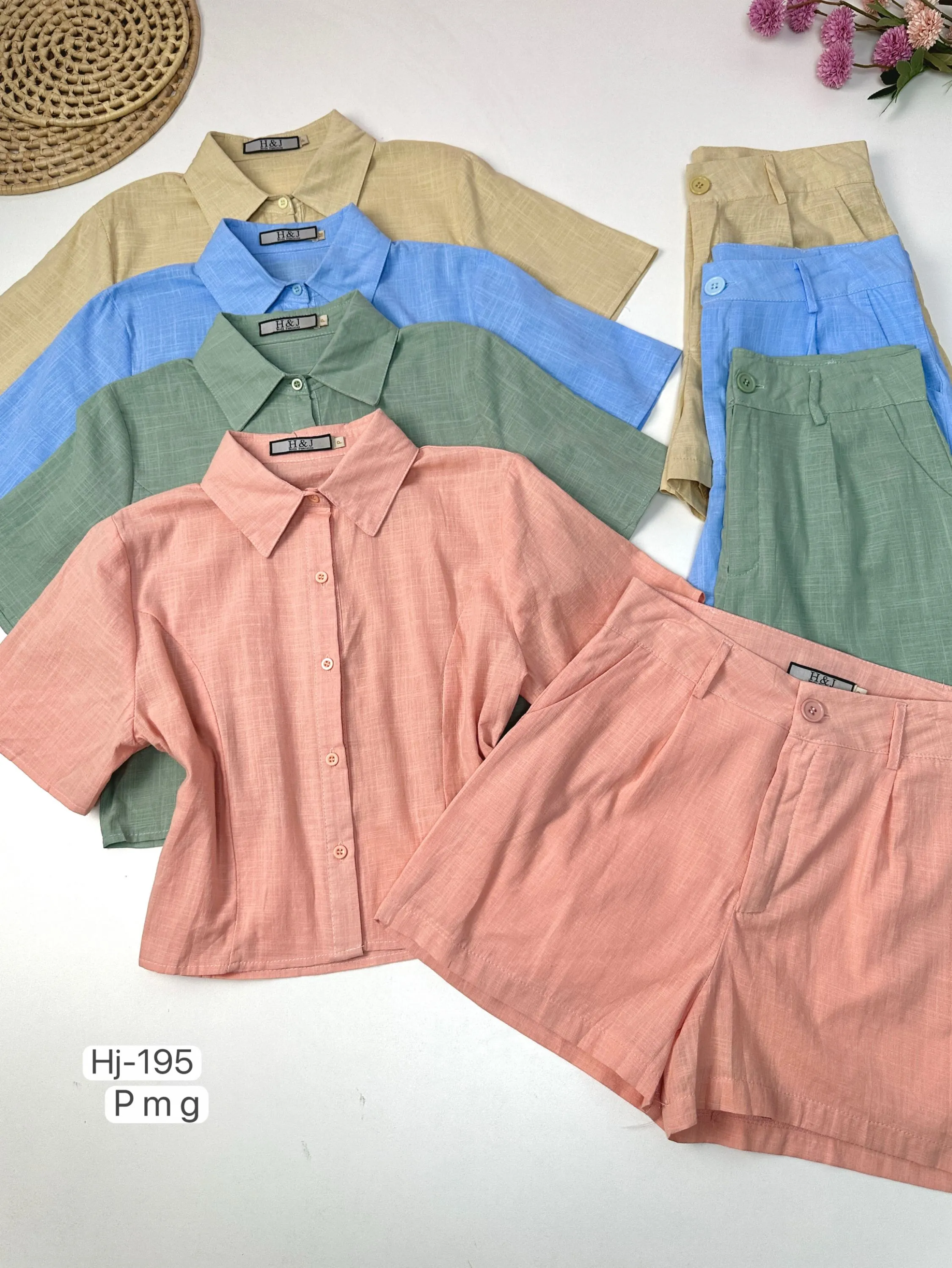 Conjunto Feminino Camisa e Short em Linho (L195)