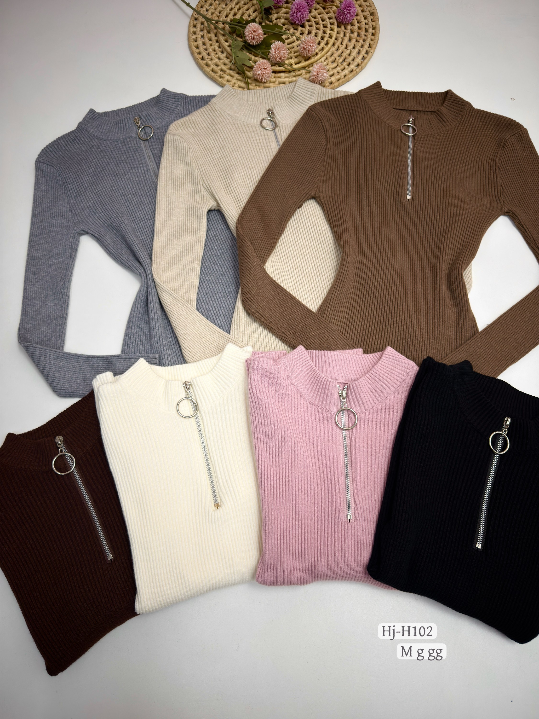 Blusa Feminina Canelada Gola Alta com Zíper (h102)