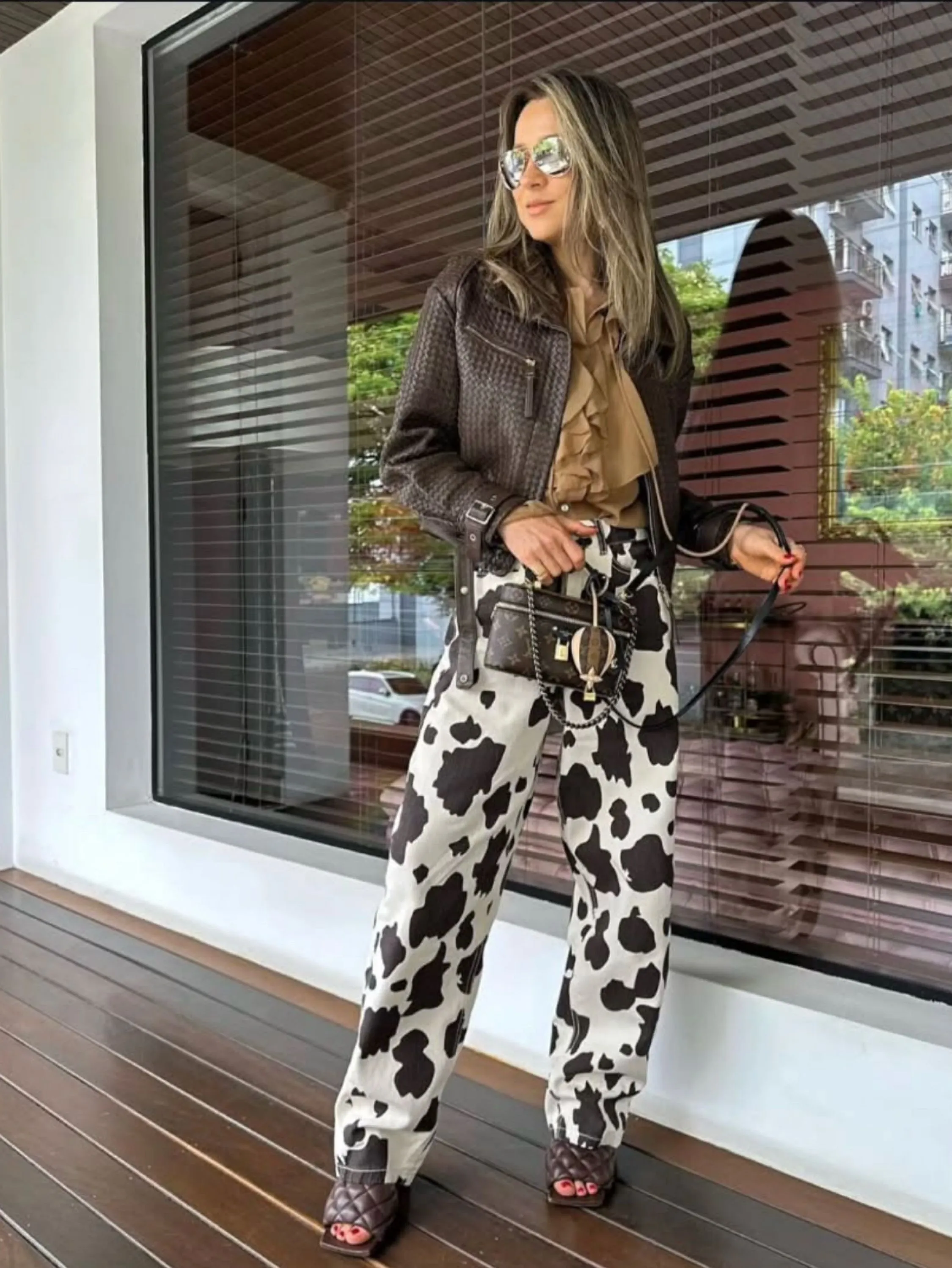 Calça Estampada Animal Print vaquinha (D53)