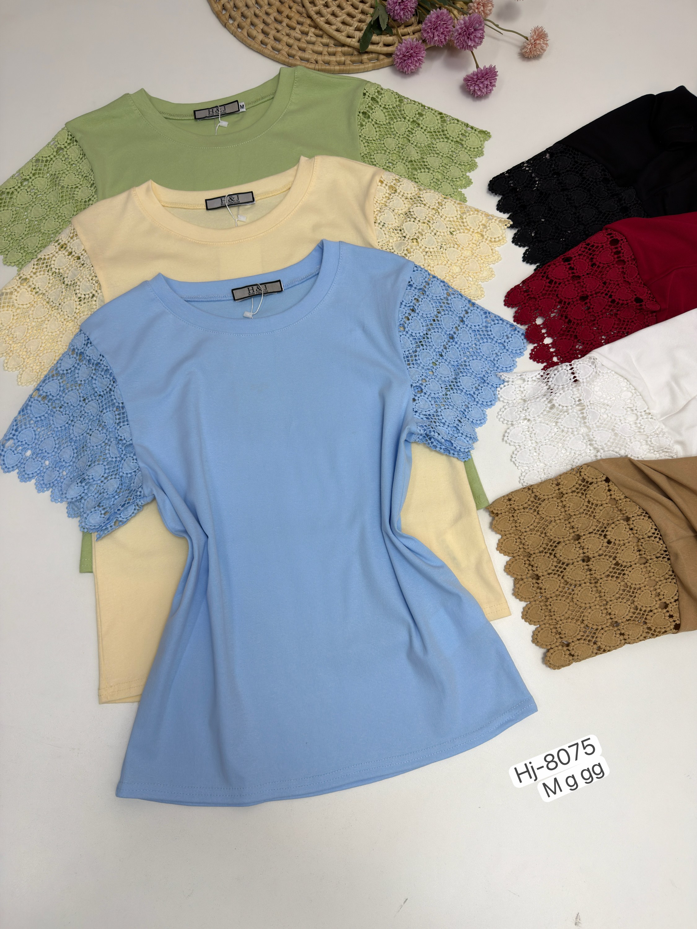 Blusa Feminina Manga Curta com Renda (8075)