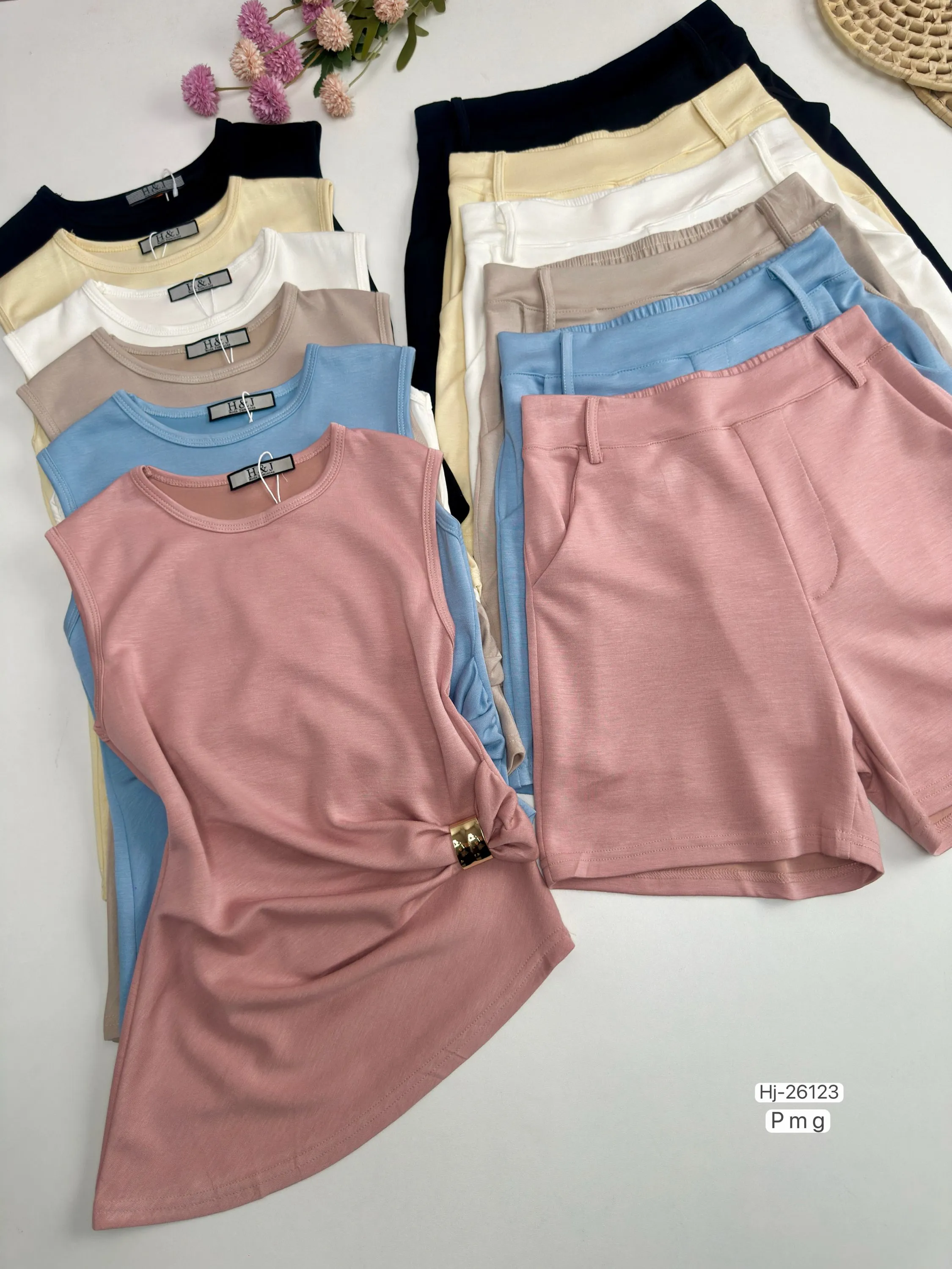 Conjunto Regata com Detalhe e Short Cintura Alta (L26123)