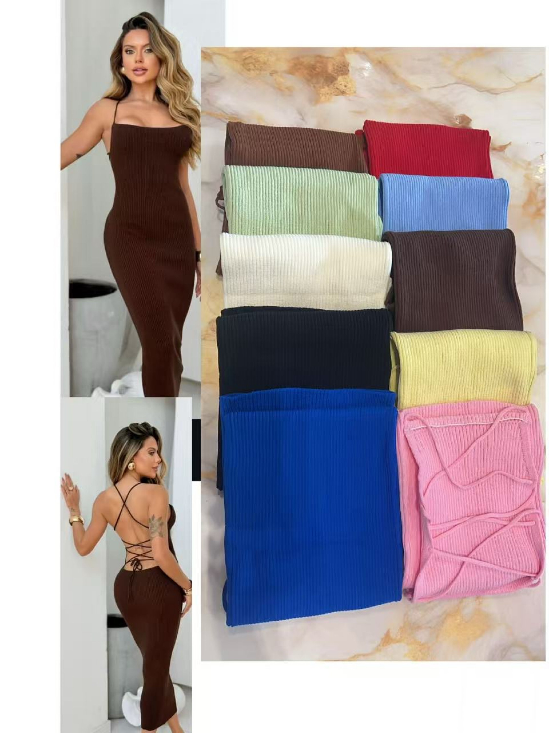 Vestido Midi Canelado com Costas Trançadas