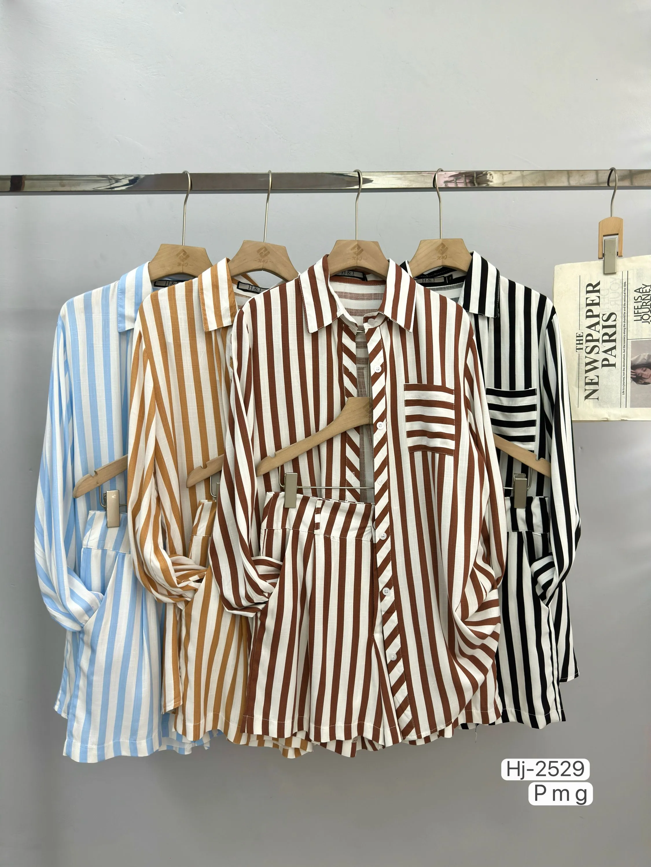 Conjunto feminino listrado camisa + shorts (2529)