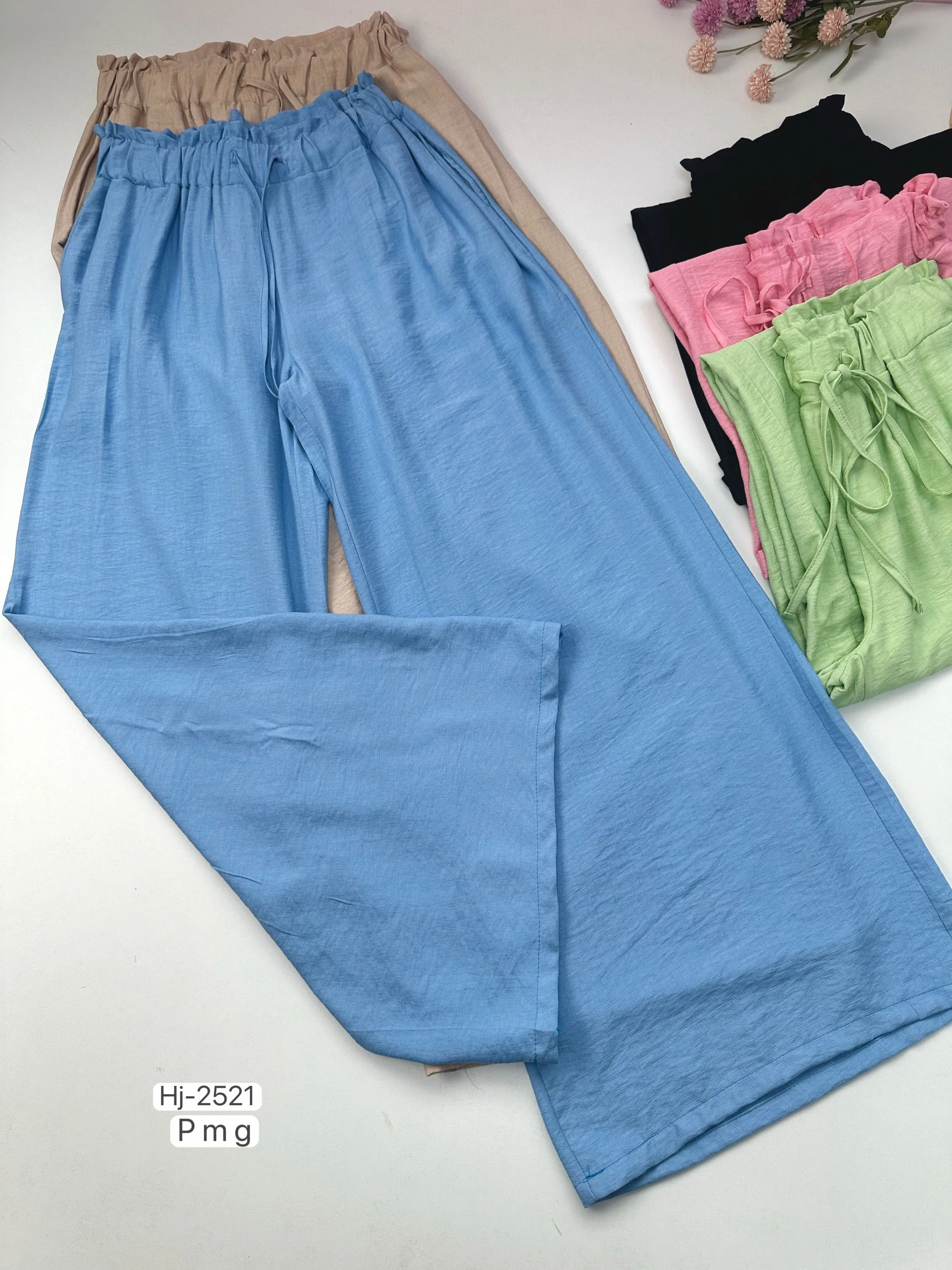 Calça Pantalona Feminina com Elástico e Amarração (2521A)