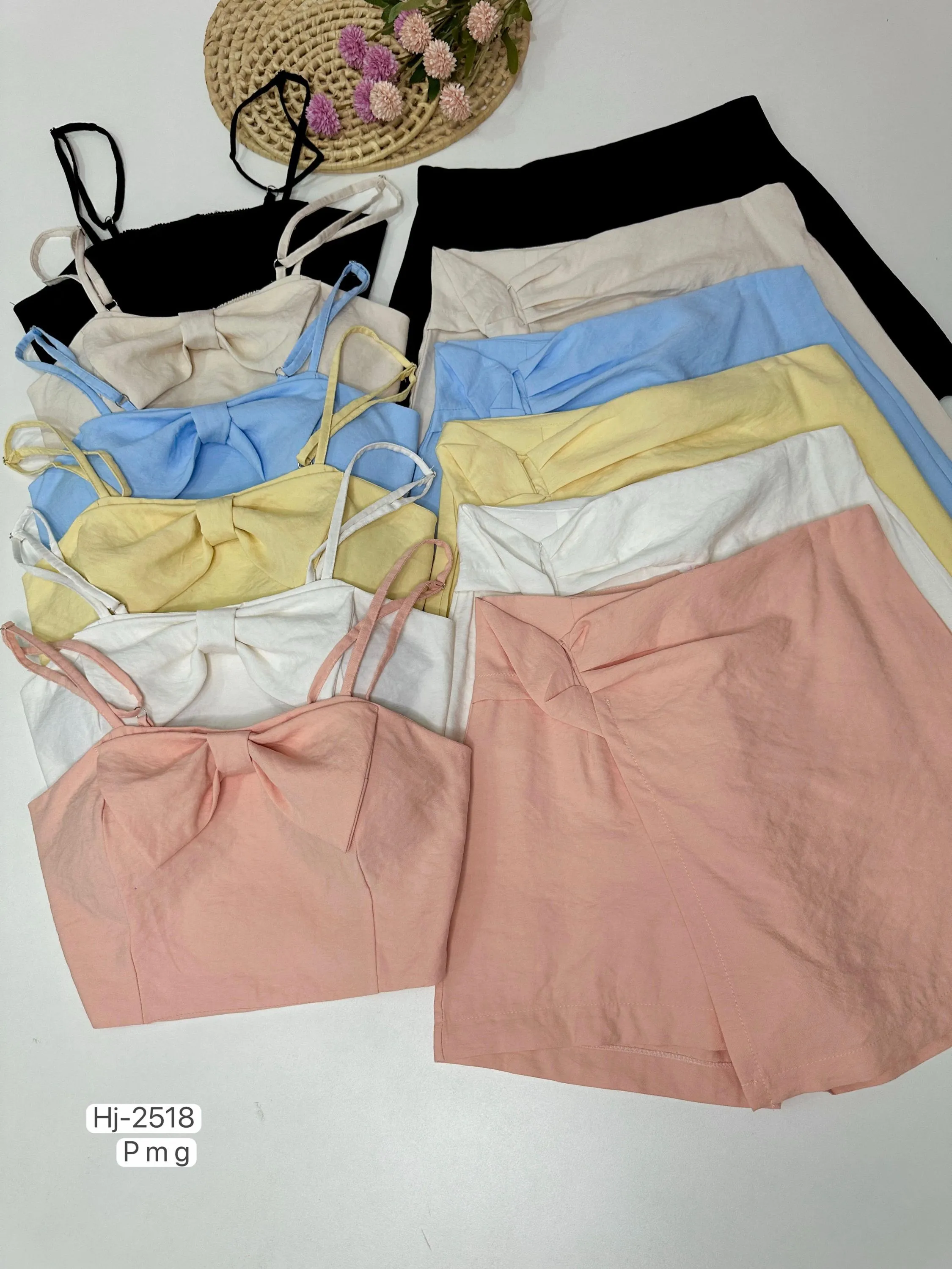 Conjunto Feminino Cropped com Laço e Short Saia (2518)