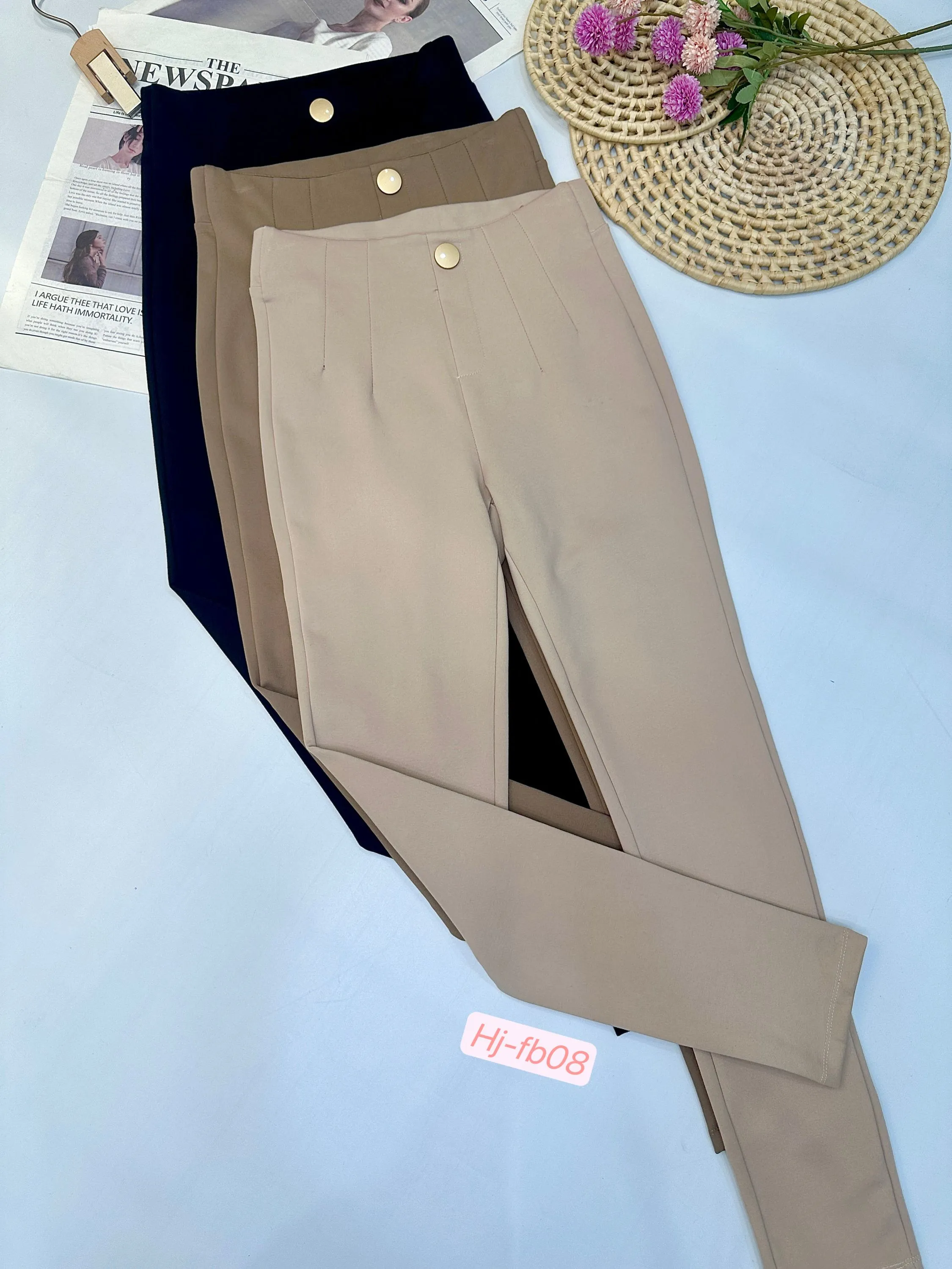 Calça Alfaiataria Feminina com Botão Dourado (FB08)