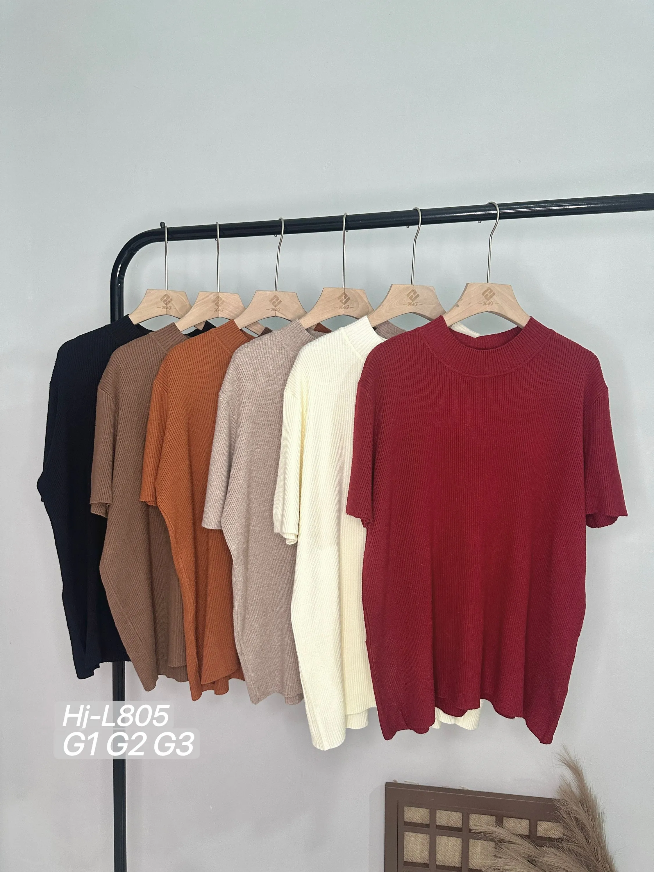 Blusa Tricot Canelado Gola Alta Manga Curta (HJ-L805)