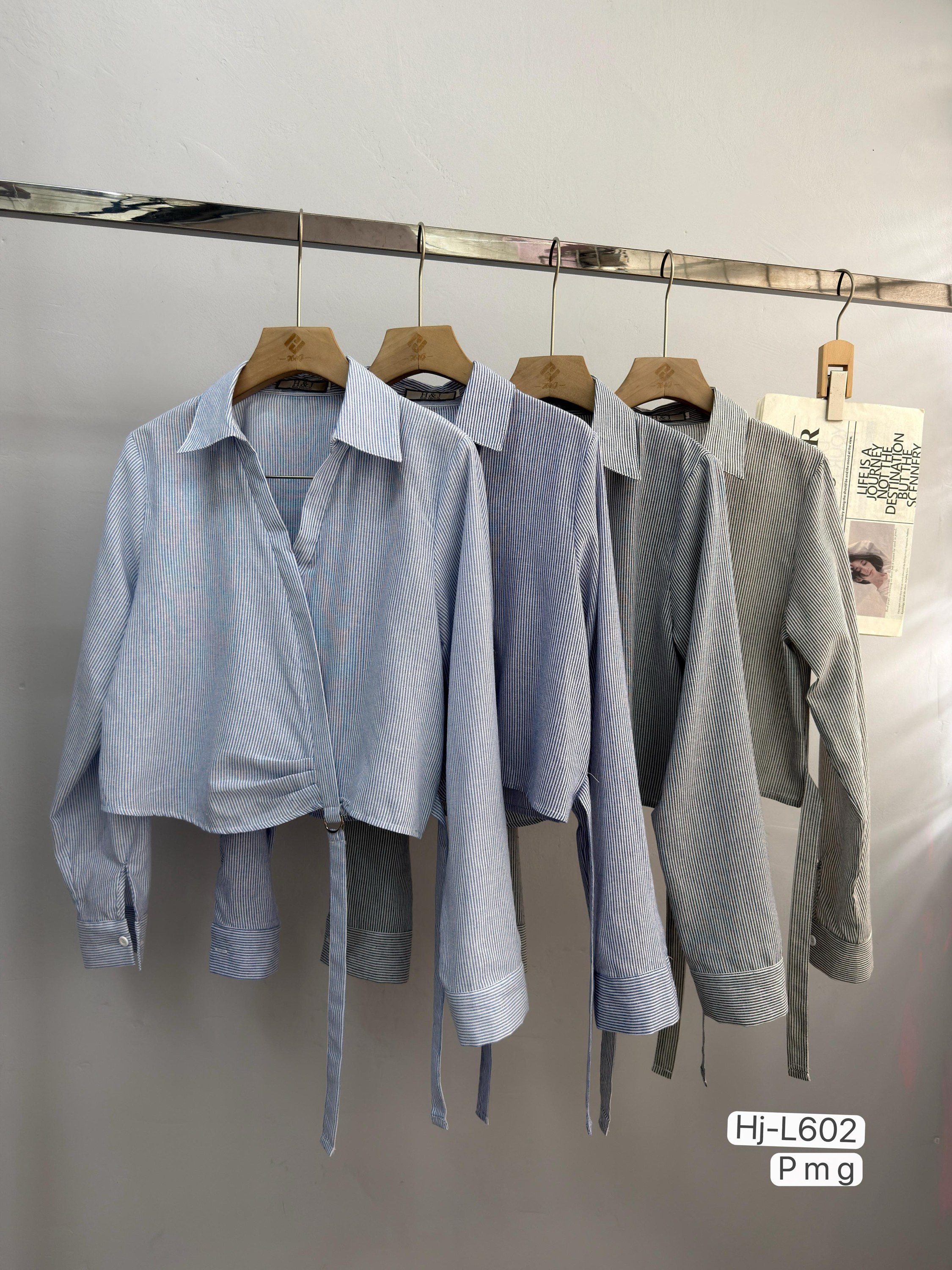 Camisa Feminina Listrada Transpassada com Amarração (L602)