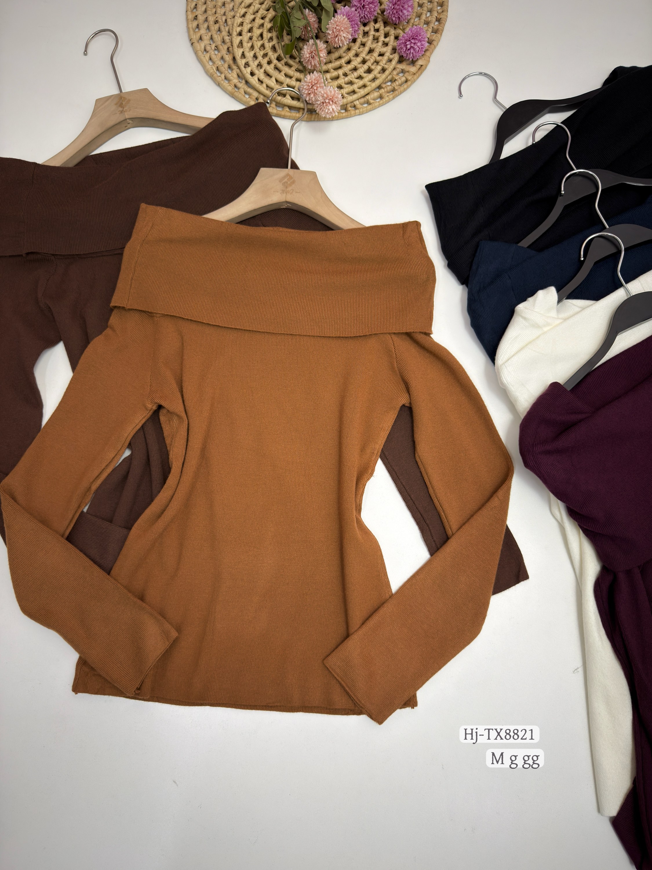 Blusa Feminina Tricot Ombro a Ombro Manga Longa (TX8821)