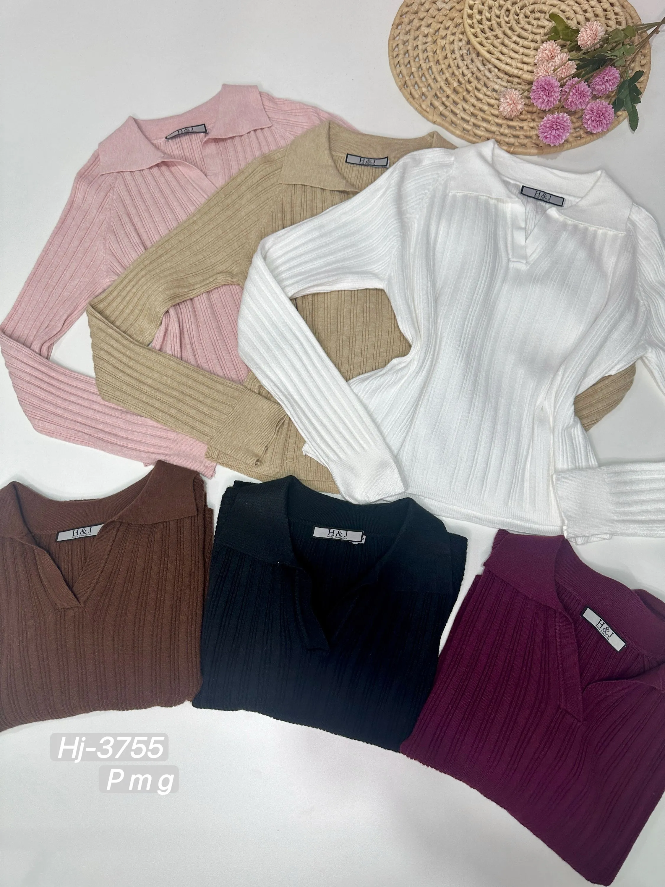 Blusa Tricot Canelada com Gola Polo (WF3755)
