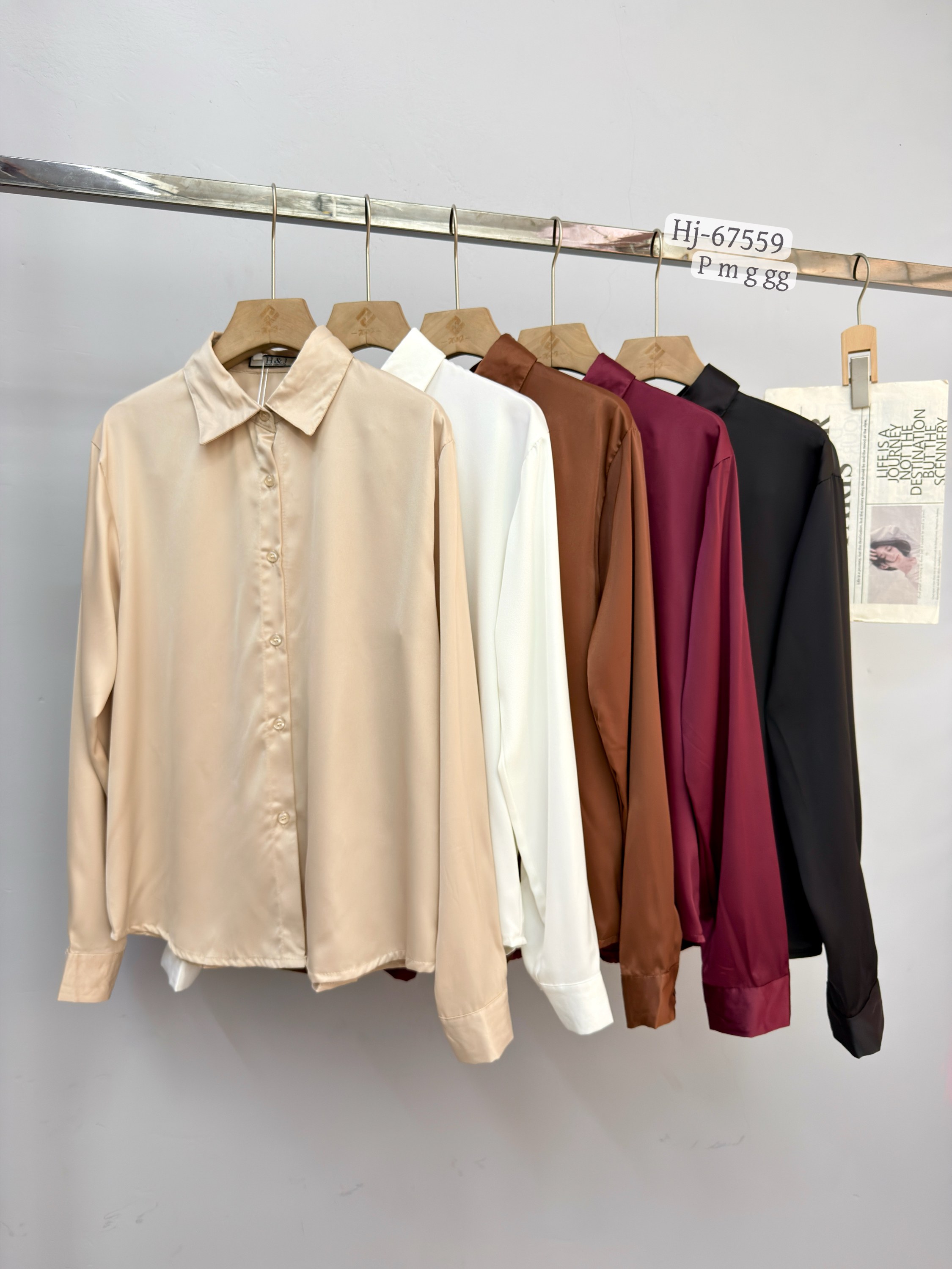 Camisa Feminina Acetinada Manga Longa Clássica (67559)