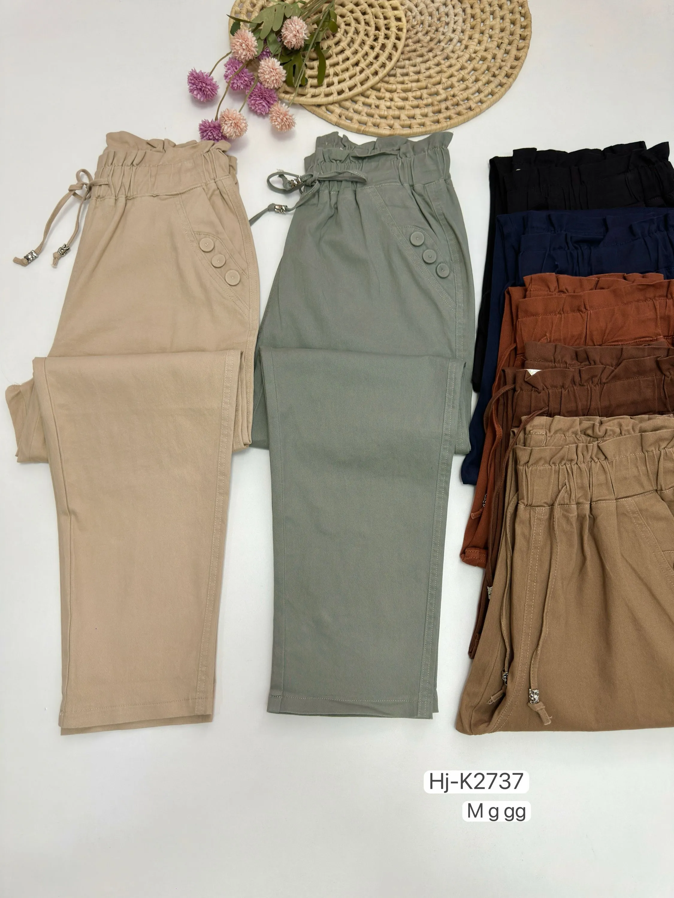 Calça feminina casual com elástico (K2737)