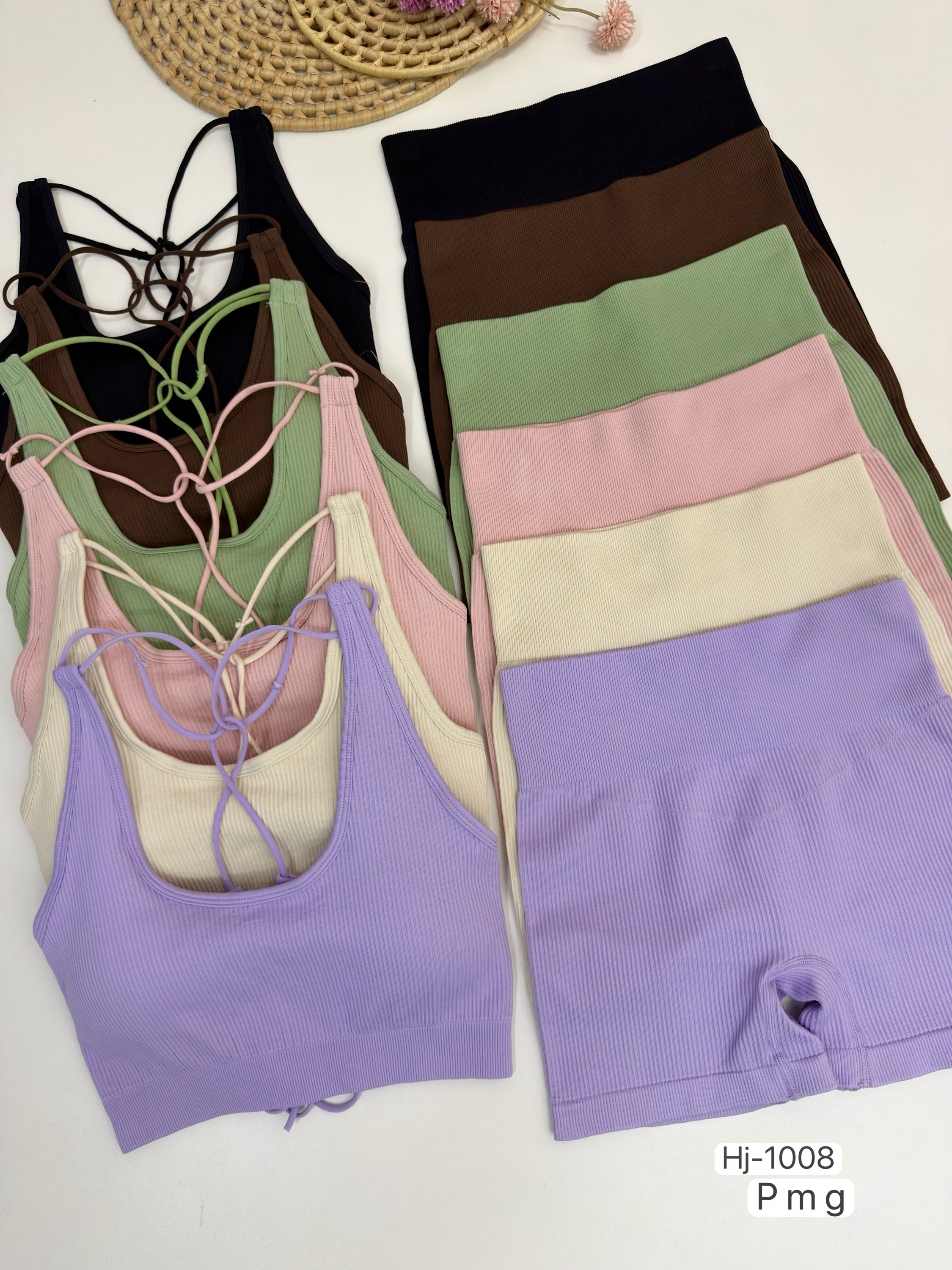 Conjunto canelado com Top de Amarração e Short (hj1008)