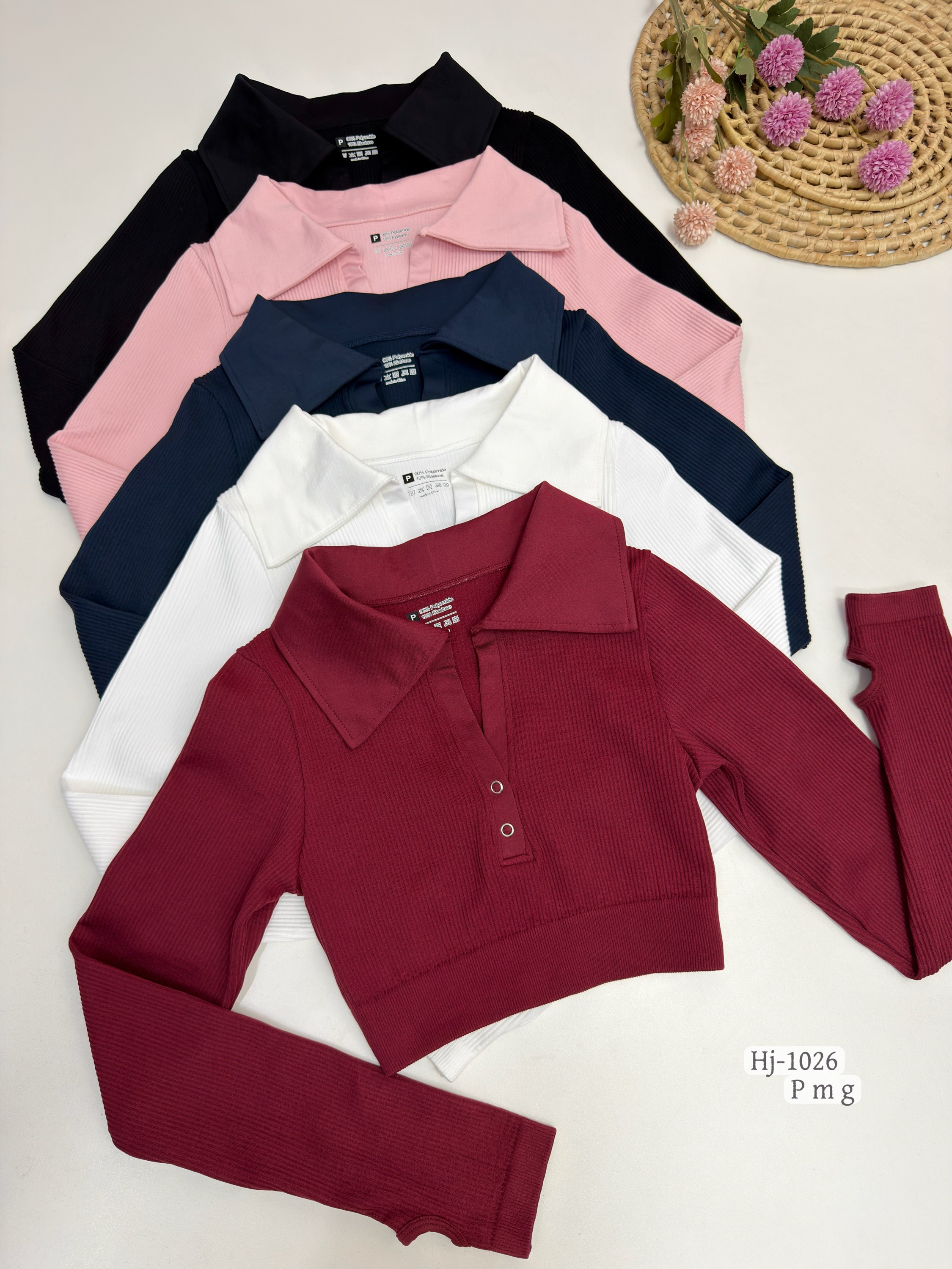 Blusa Cropped Manga Longa com gola (1026)