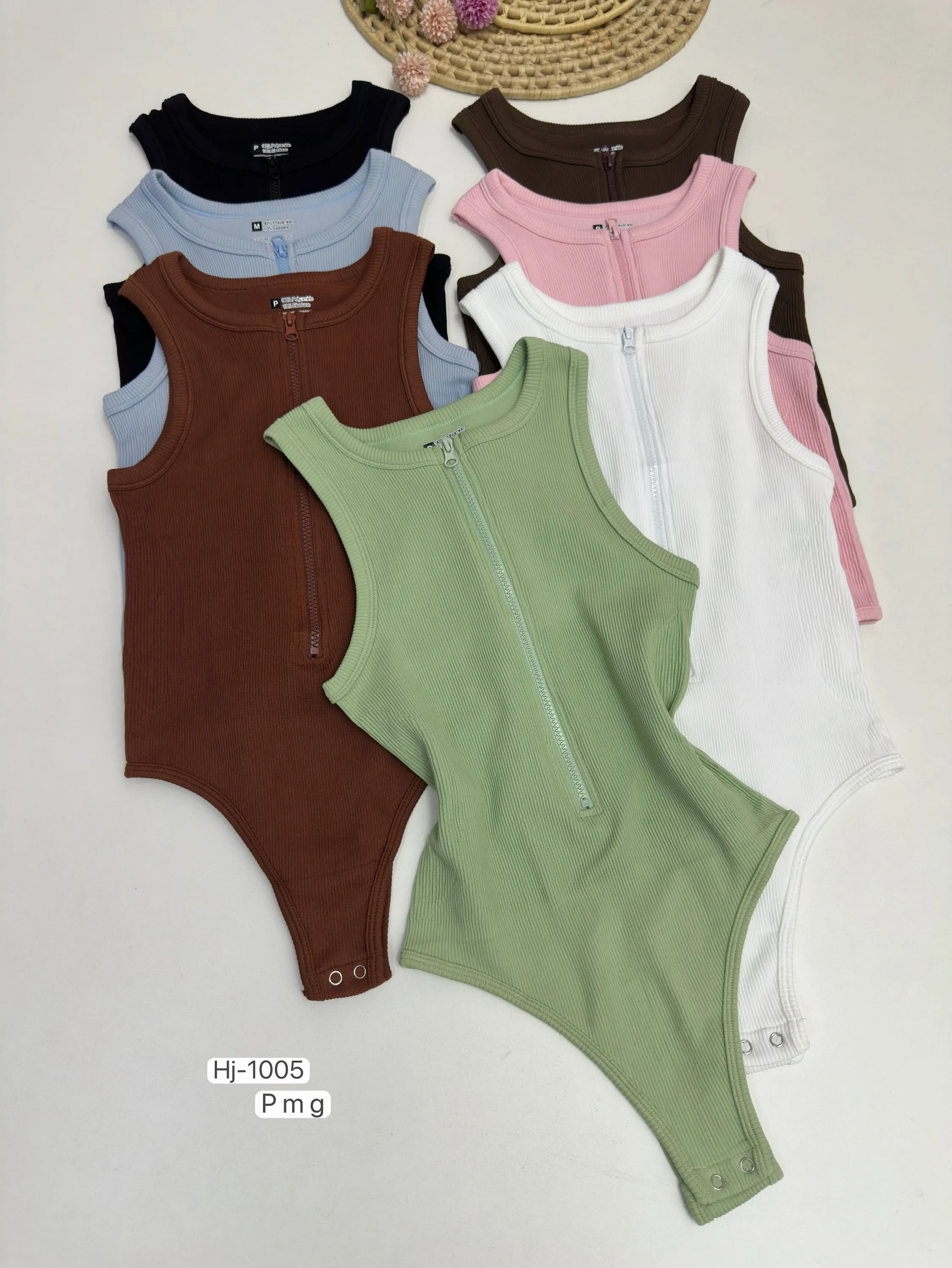 Body Feminino Canelado com Zíper Frontal (1005)