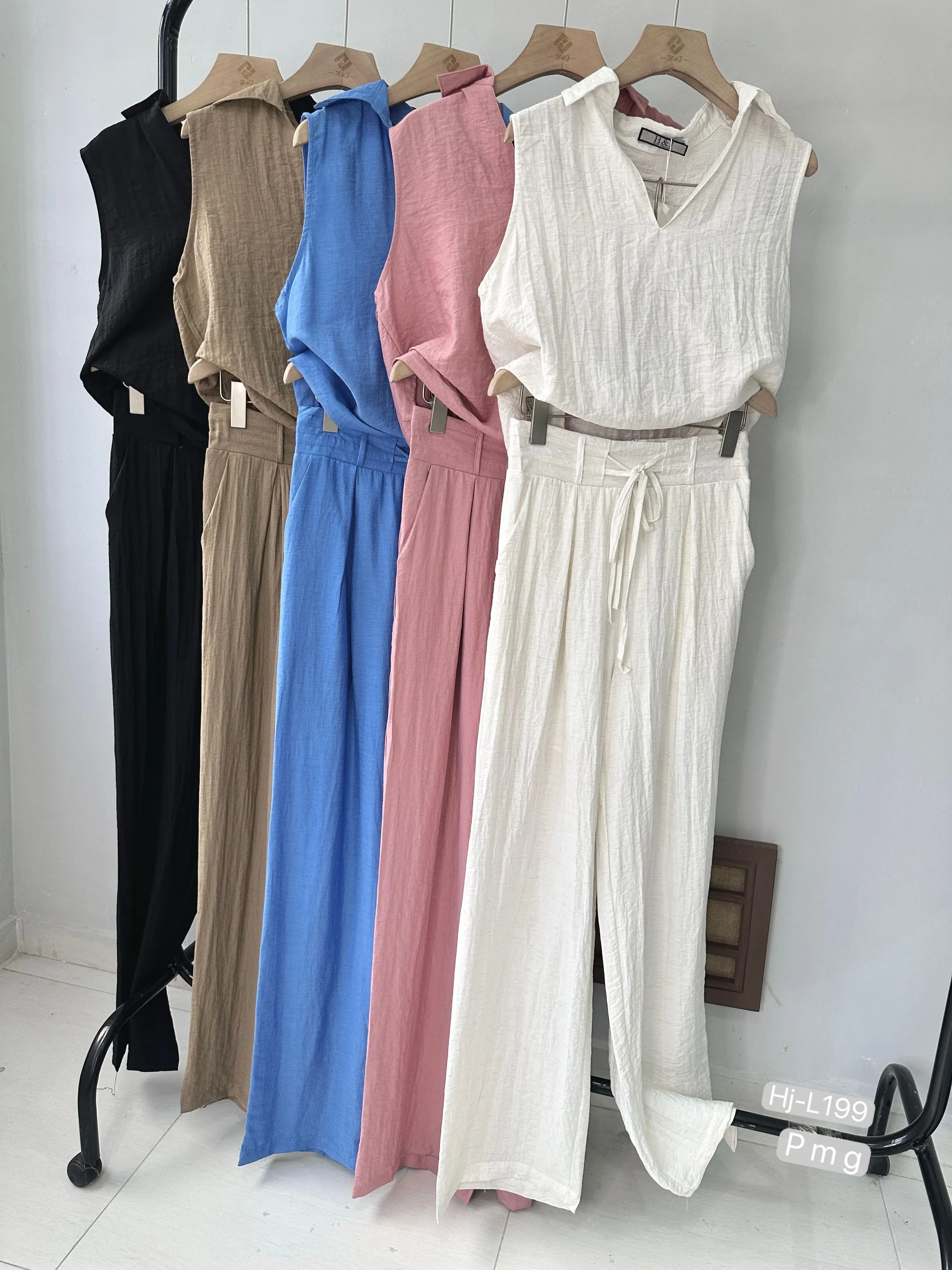Conjunto Feminino Sem Mangas com Calça de Amarração (L199)