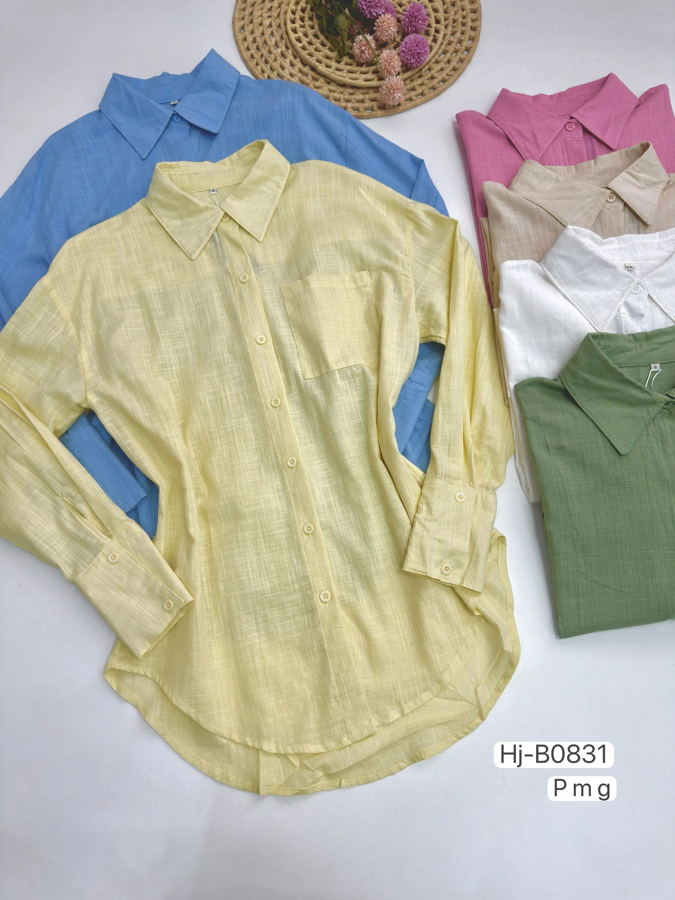 Camisa Feminina Alongada com Bolso (B0831)