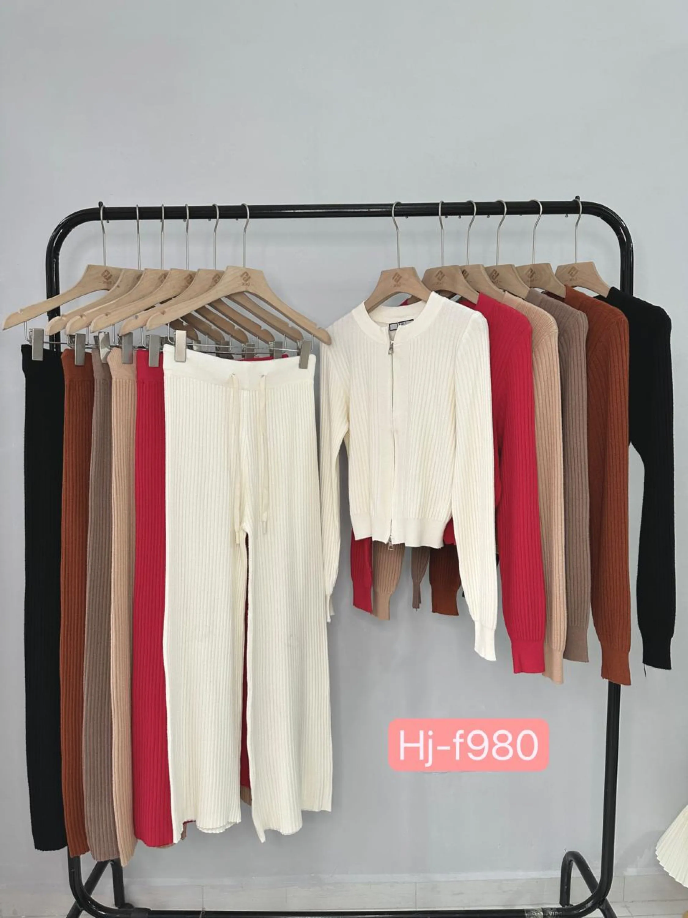 Conjunto Feminino Tricot Canelado com Zíper (F980)