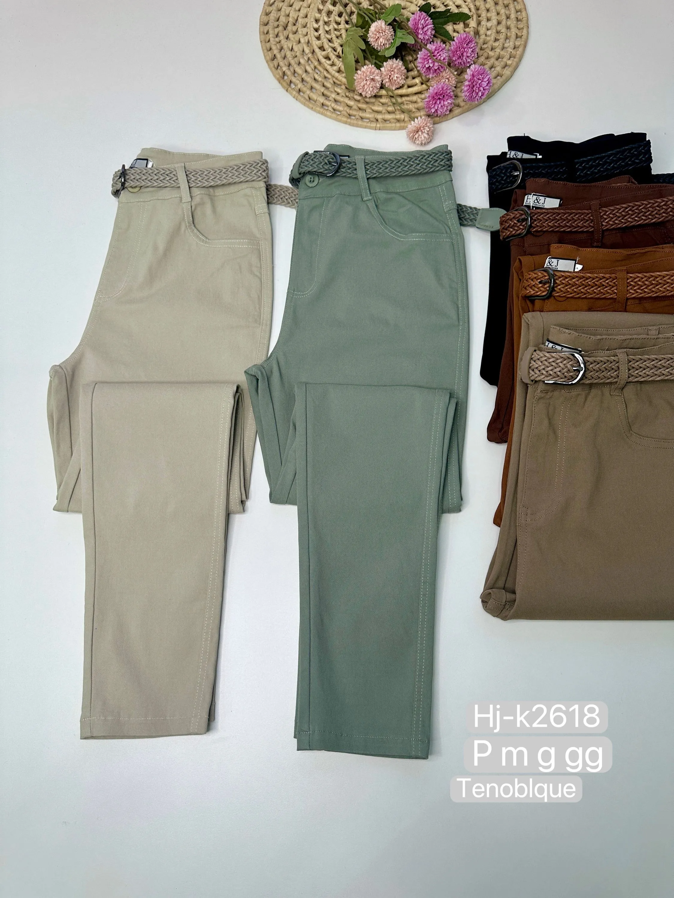 Calça Reta Tenoblque com Cinto Trançado (K2618)