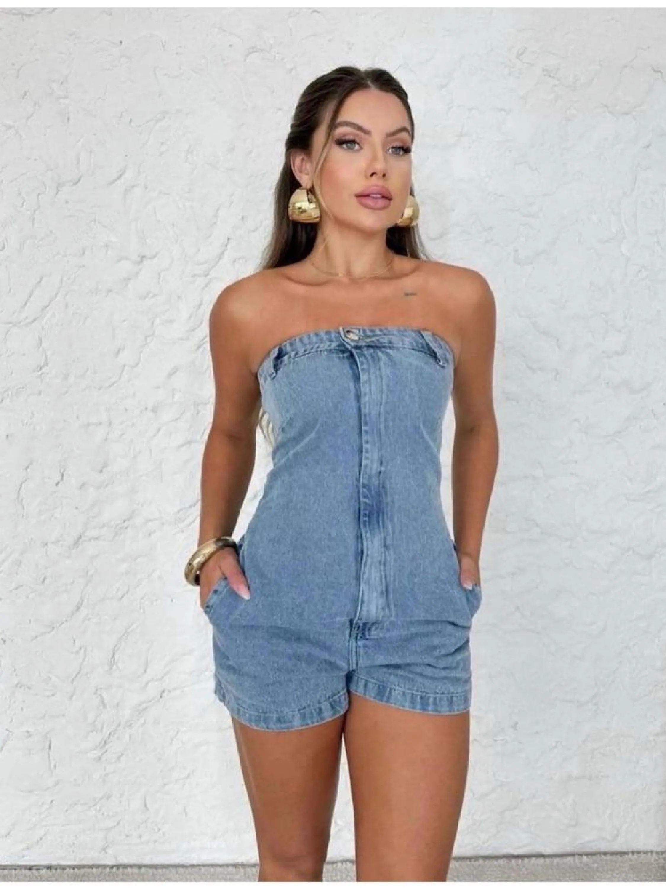 Kissmelady 3011 macaquinho jeans feminina