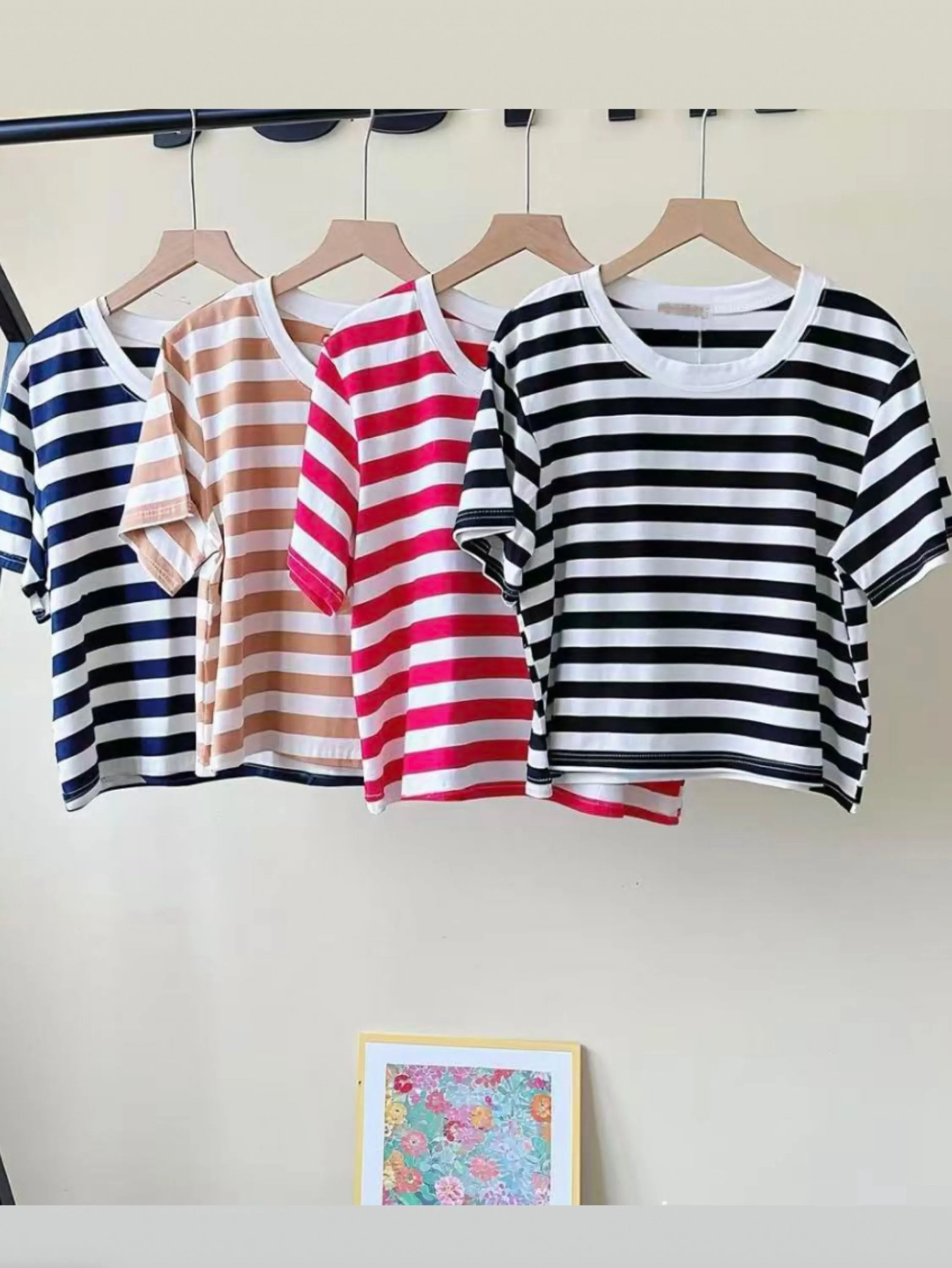 Blusa cropped algodão listrado importado Feng