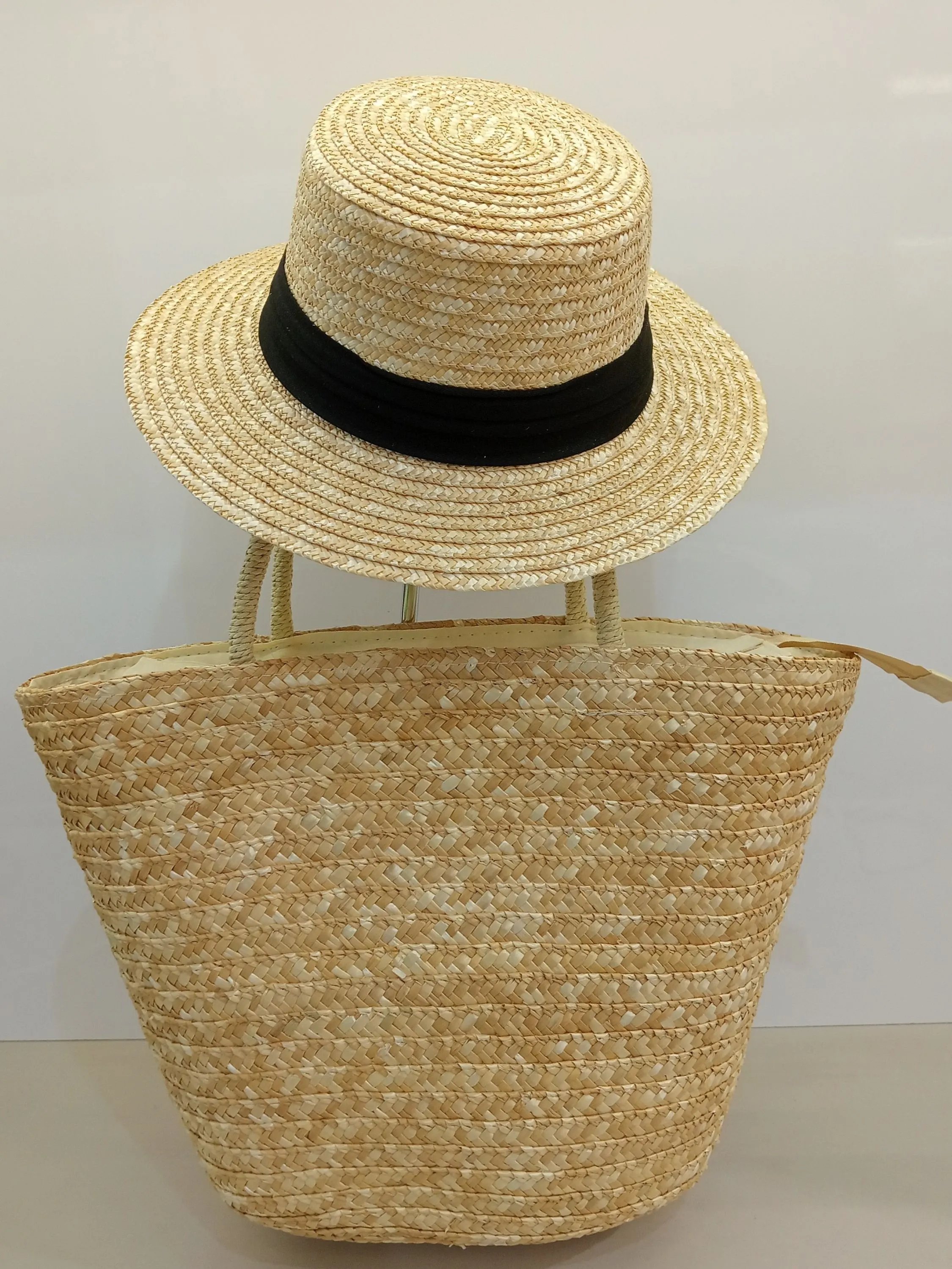 Kit bolsa de palha e chapéu