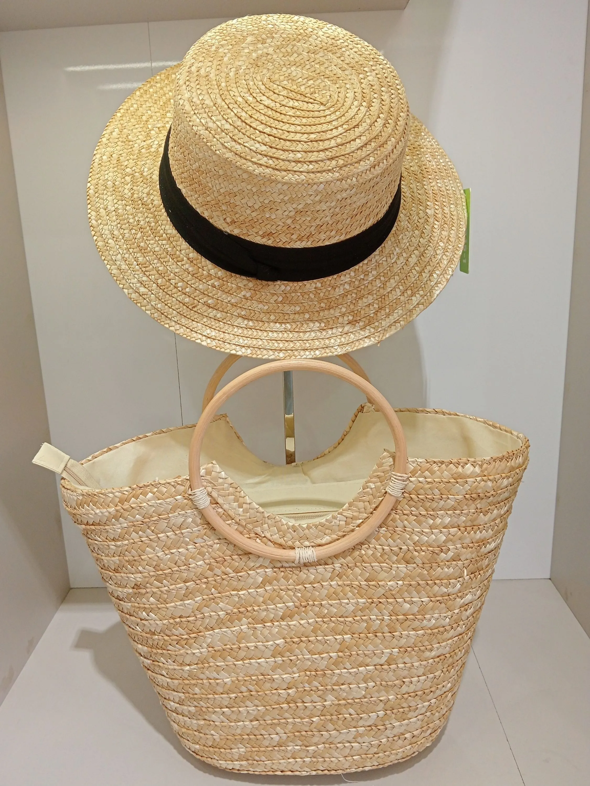 Kit bolsa de palha e chapéu