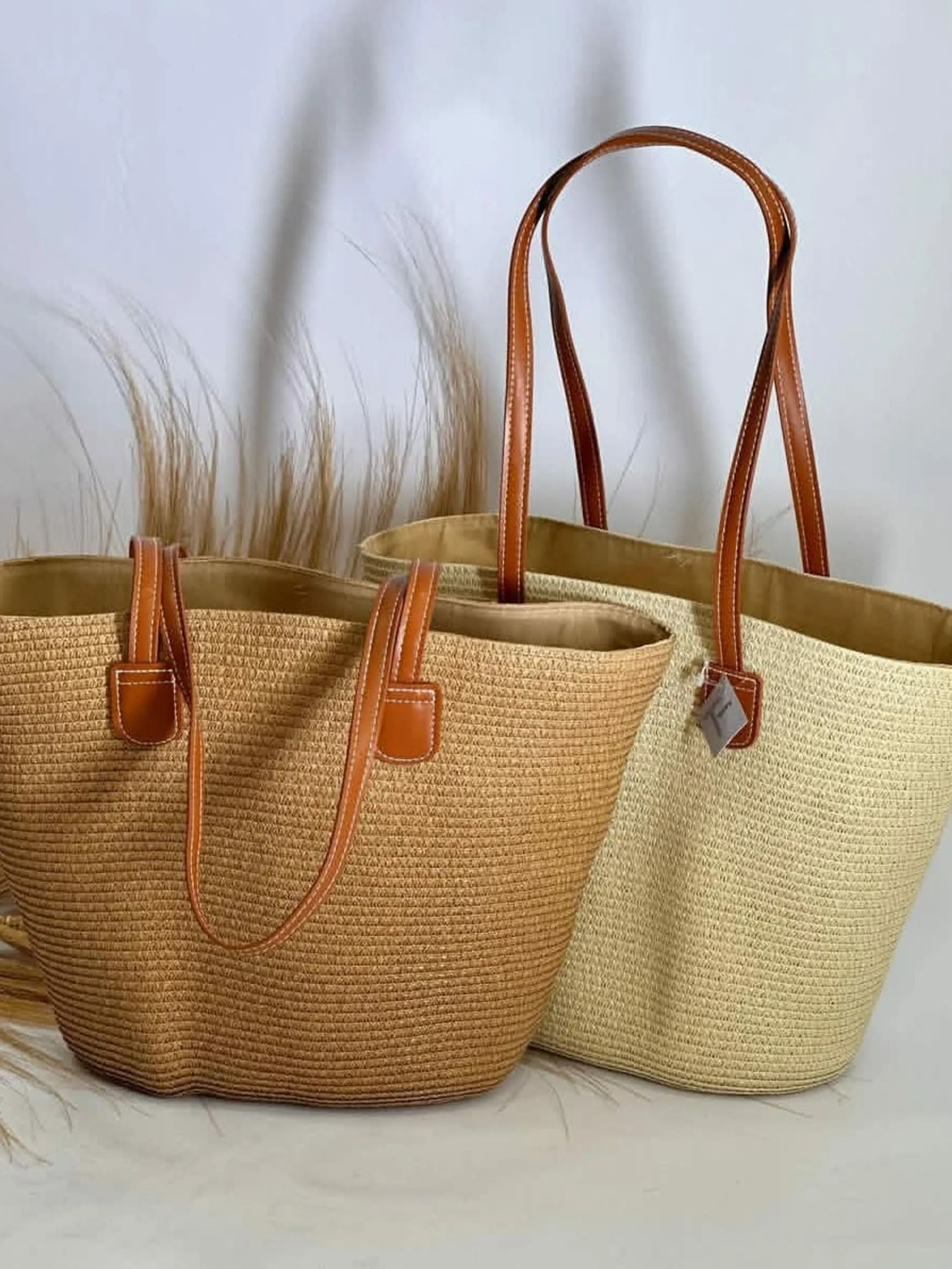 Bolsa de palha estilo baú REF: S 70101 com 6 Pcs
