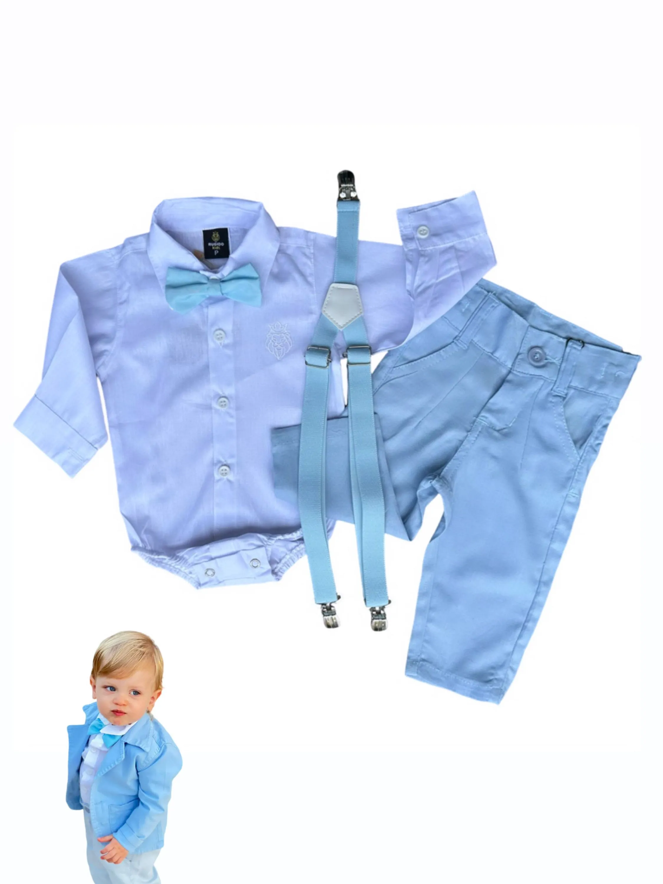 Conjunto Social Infantil Bebê Menino Pajem Noivinho Batizado