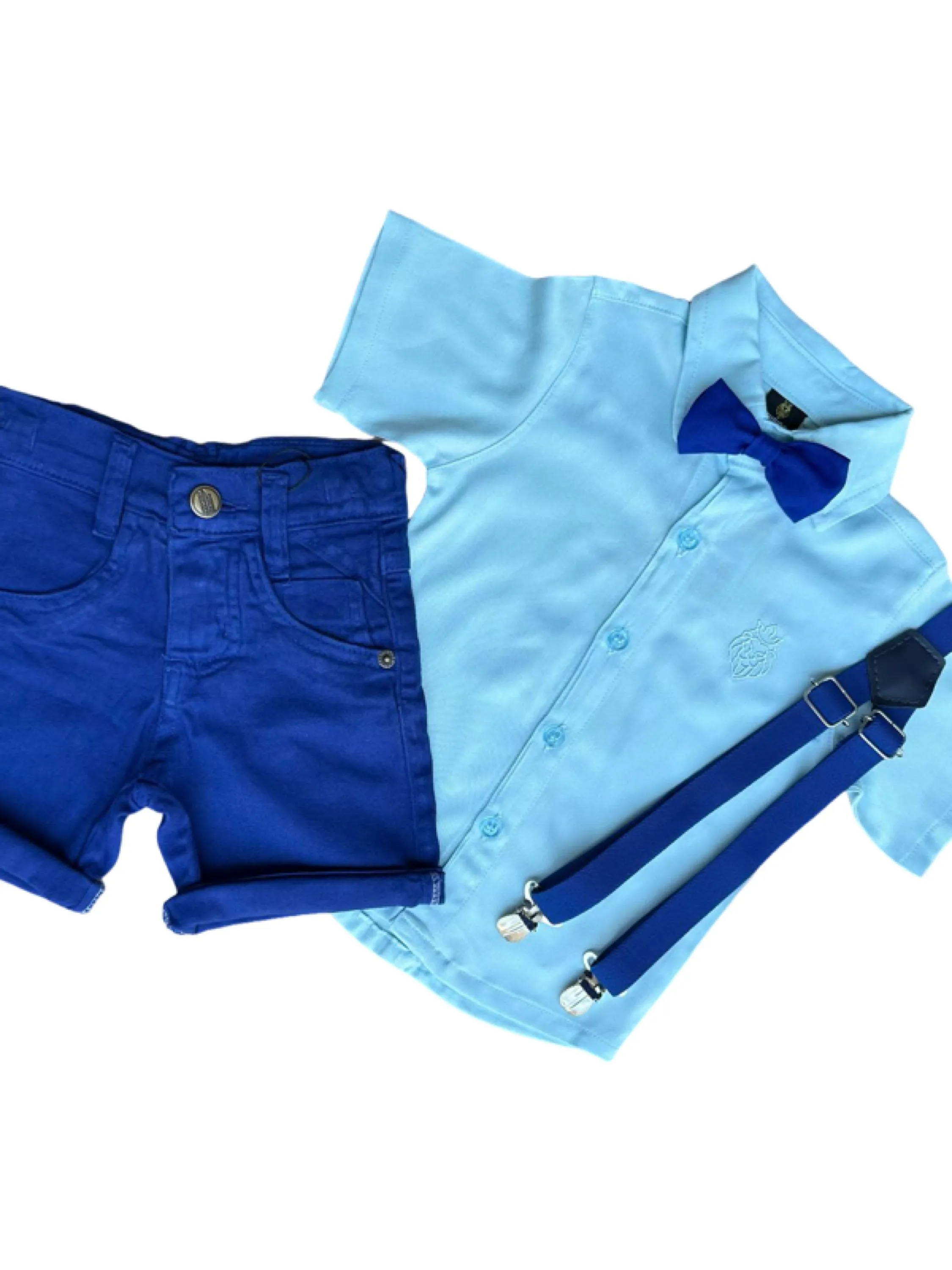 Roupa Social Infantil Menino Camisa Bermuda Kit Suspensório