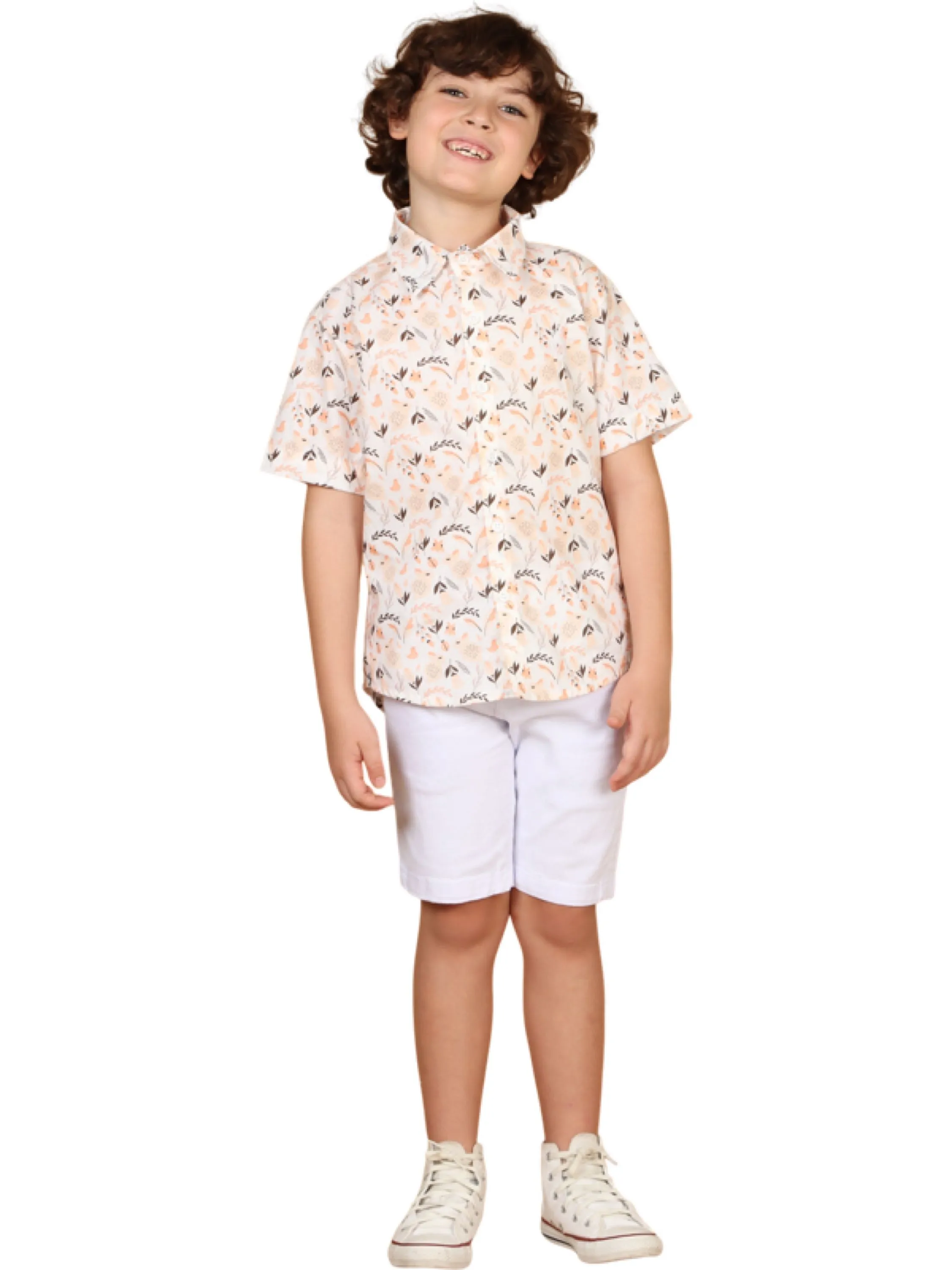 Conjunto Infantil Camisa Estampada Bermuda - TAM 1 A 8