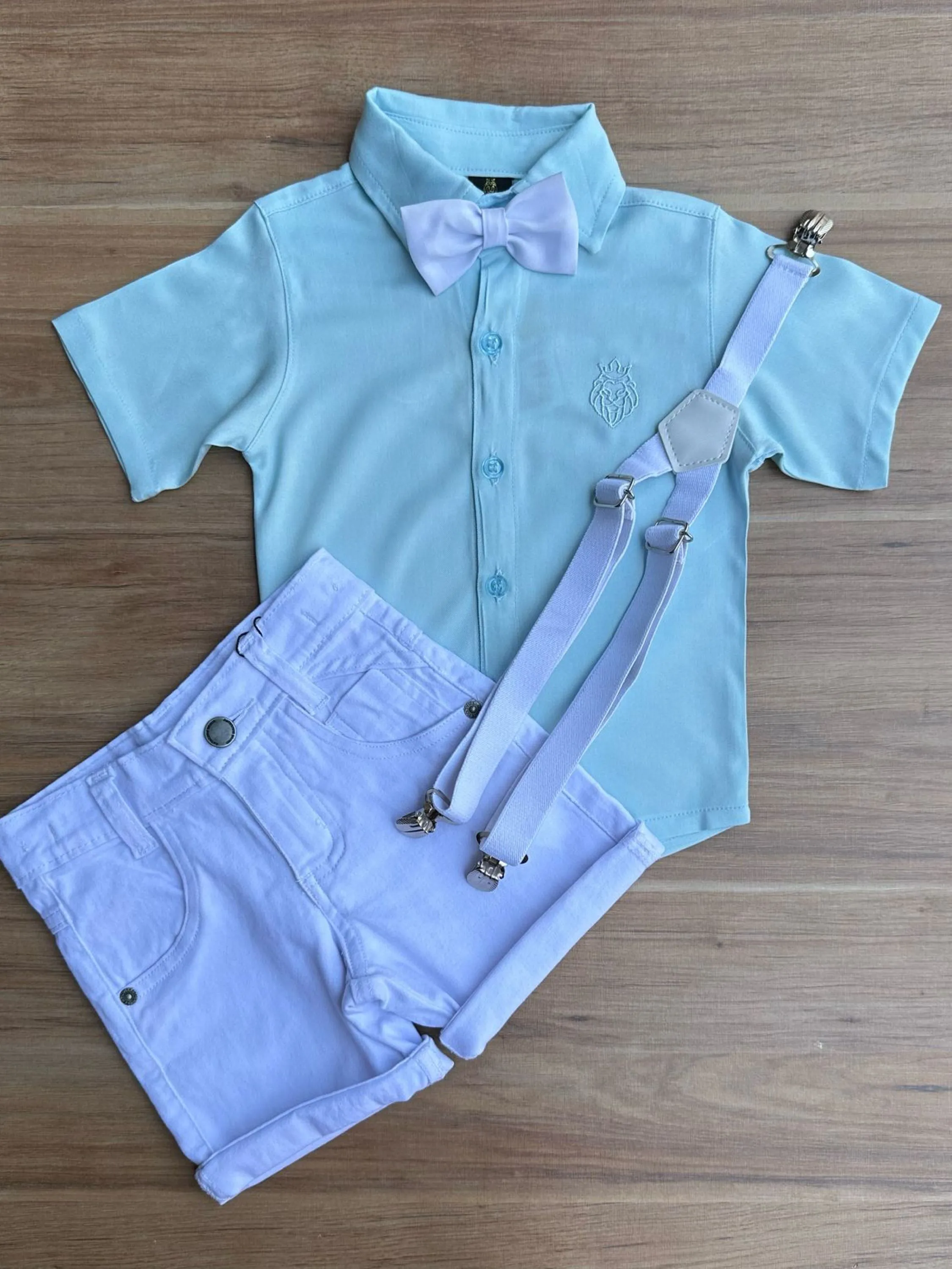 Roupa Social Infantil Menino Camisa Bermuda Kit Suspensório