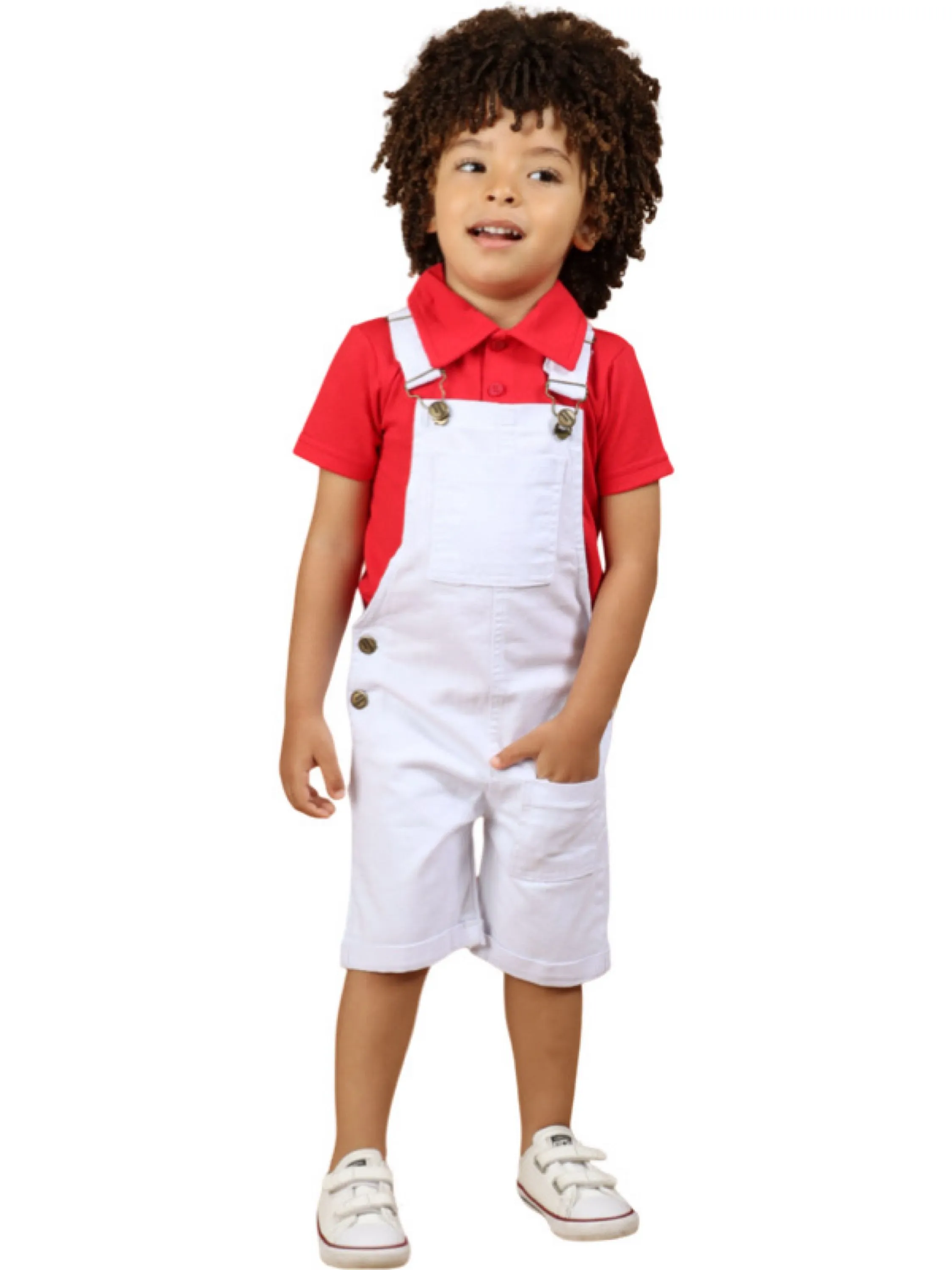 Conjunto Jardineira Camiseta Polo Ensaio Menino Natal Infant