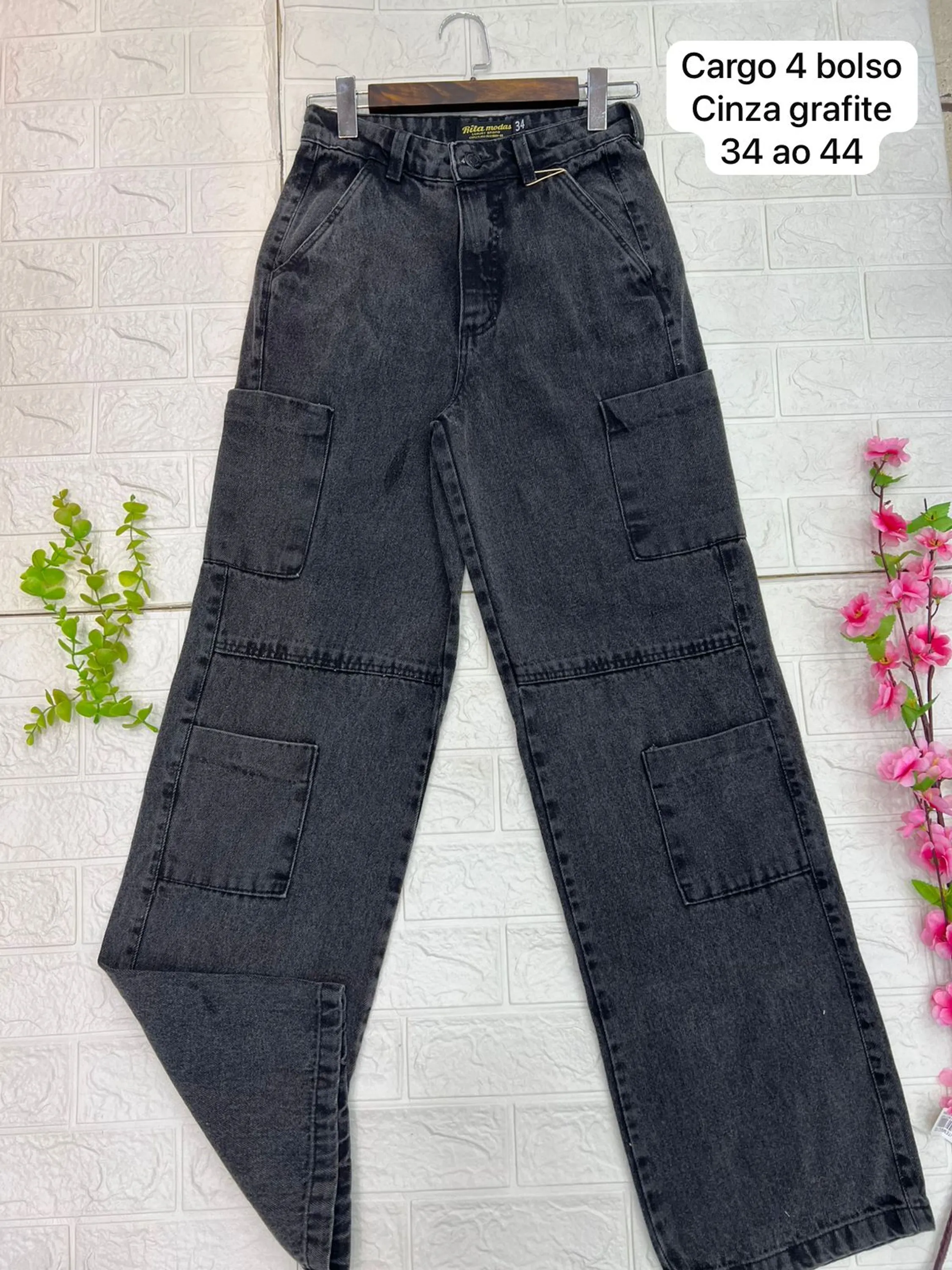 Calça Cargo Feminino Quatro Bolsos Graffite