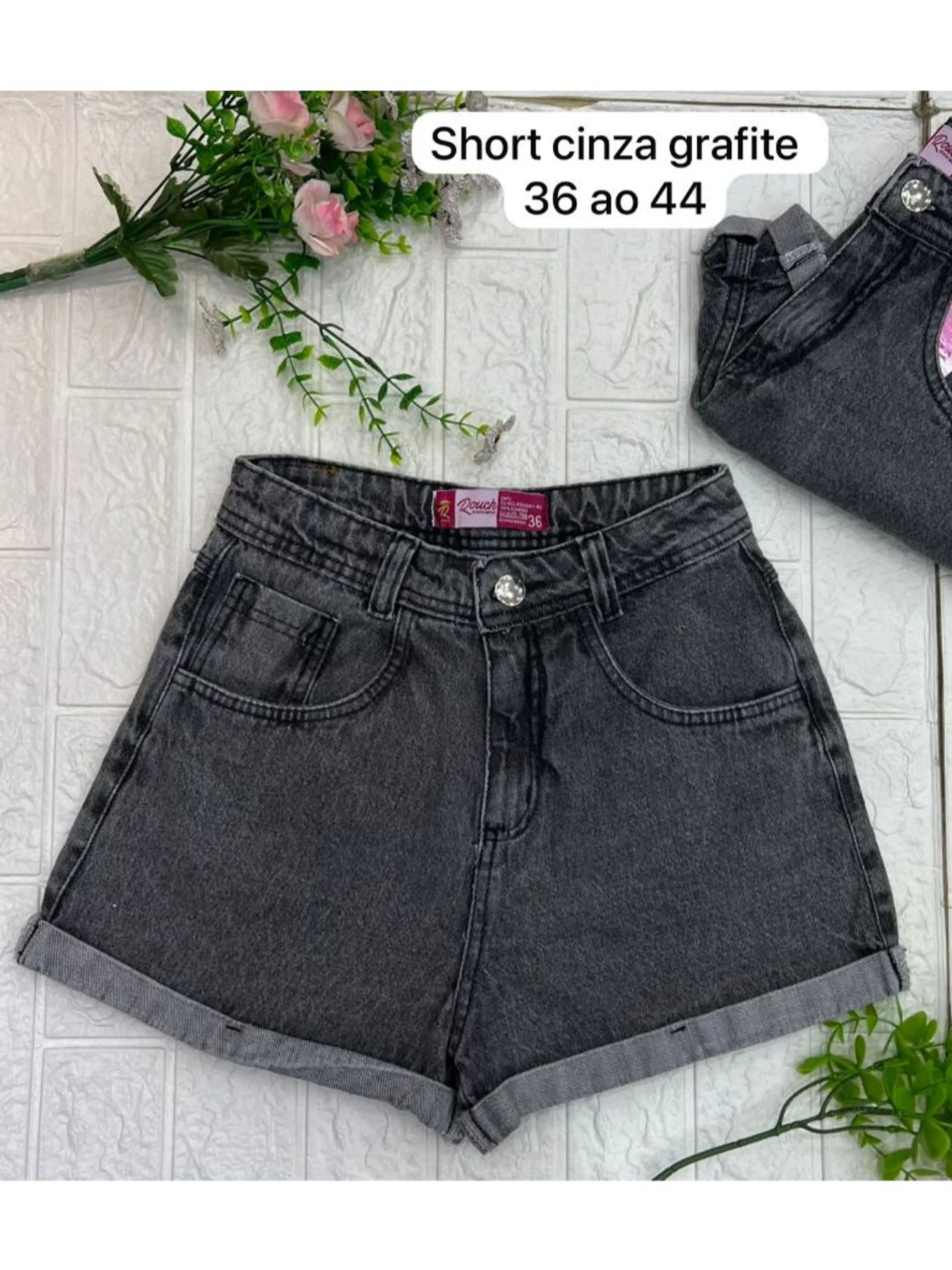 Short Feminino Nova Tendencia Cinza Graffite Barra Virada