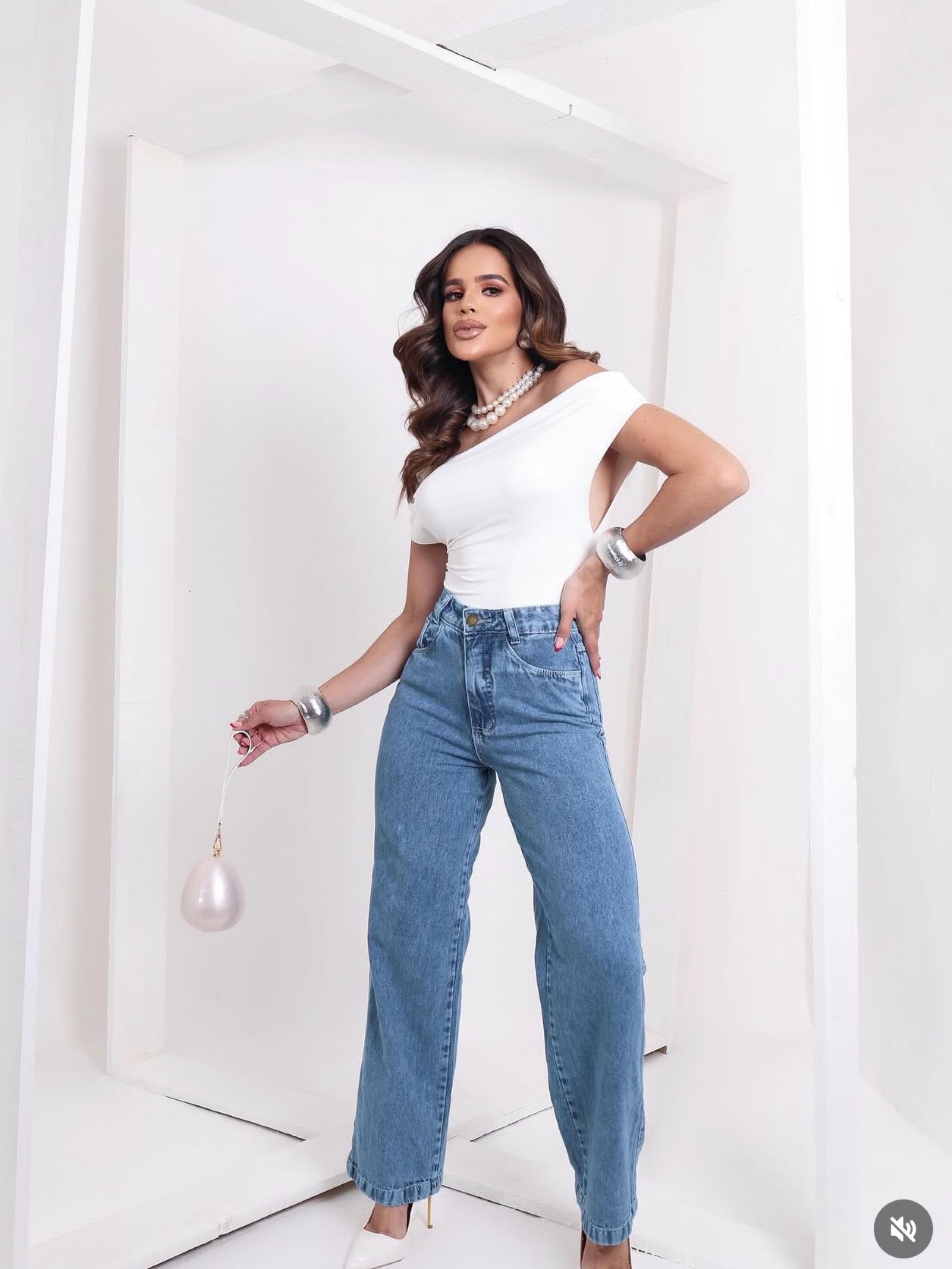 Calça jeans feminina wide legue