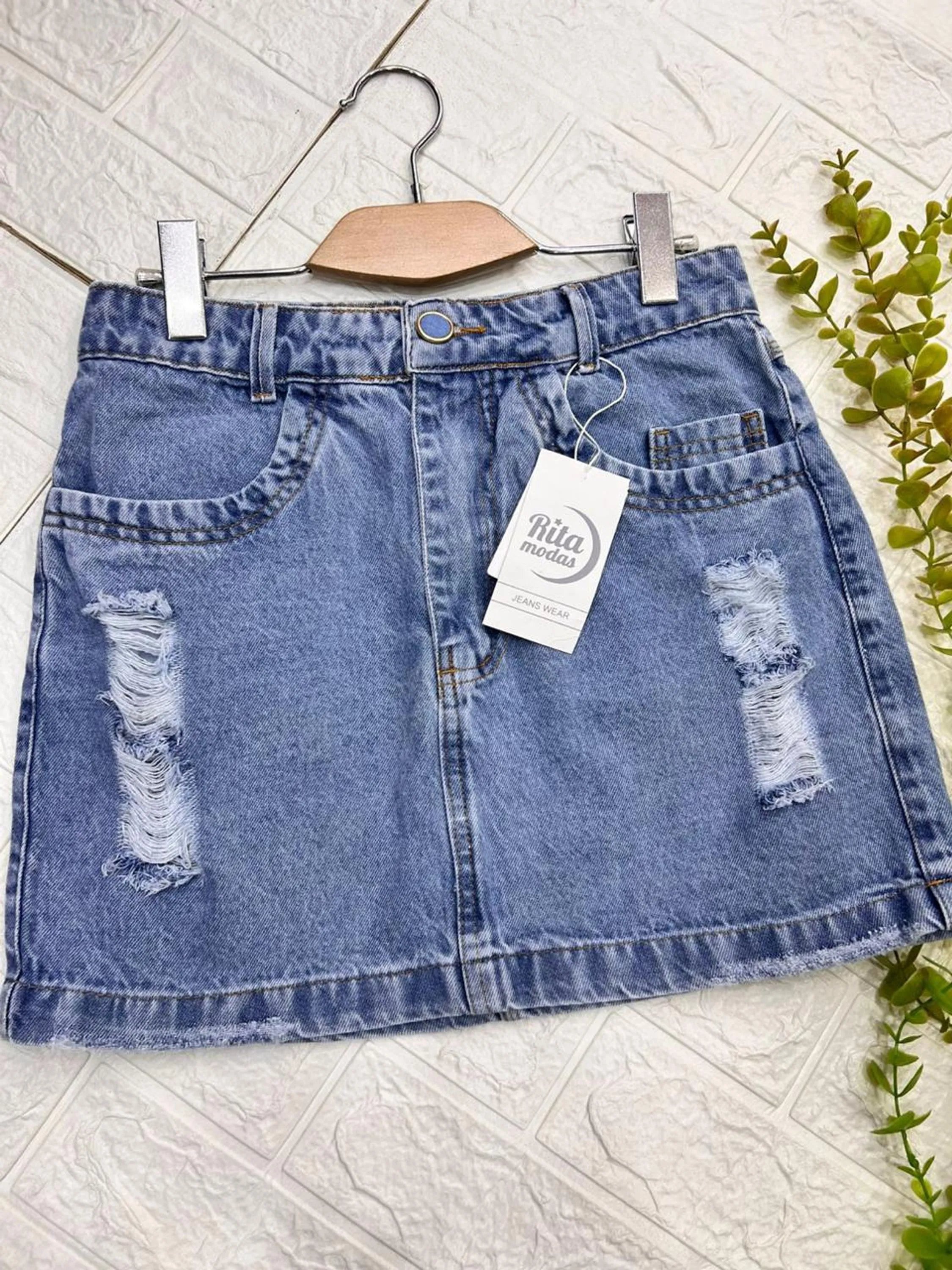 Saia Jeans Feminina com Rasgos