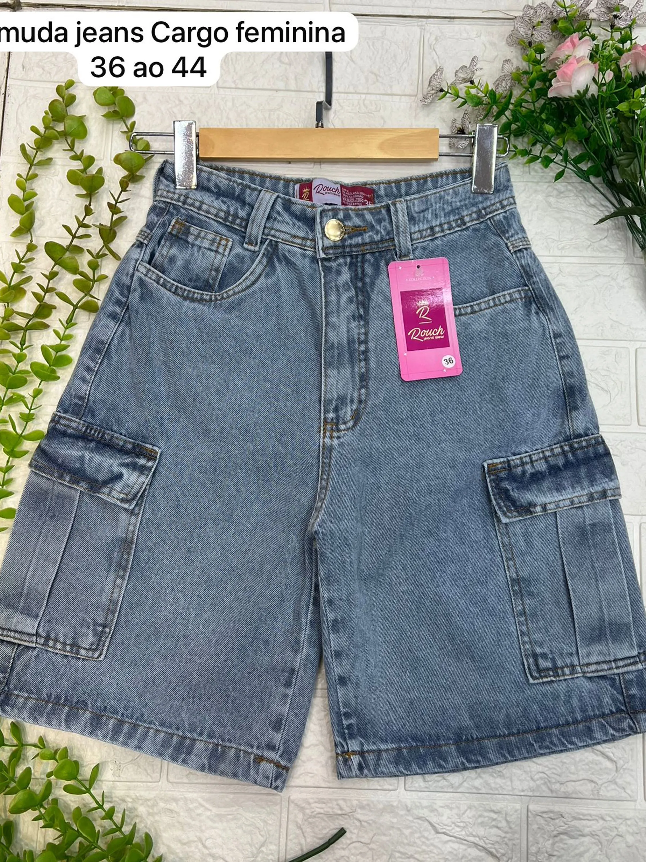 Bermuda Jeans Cargo Feminina