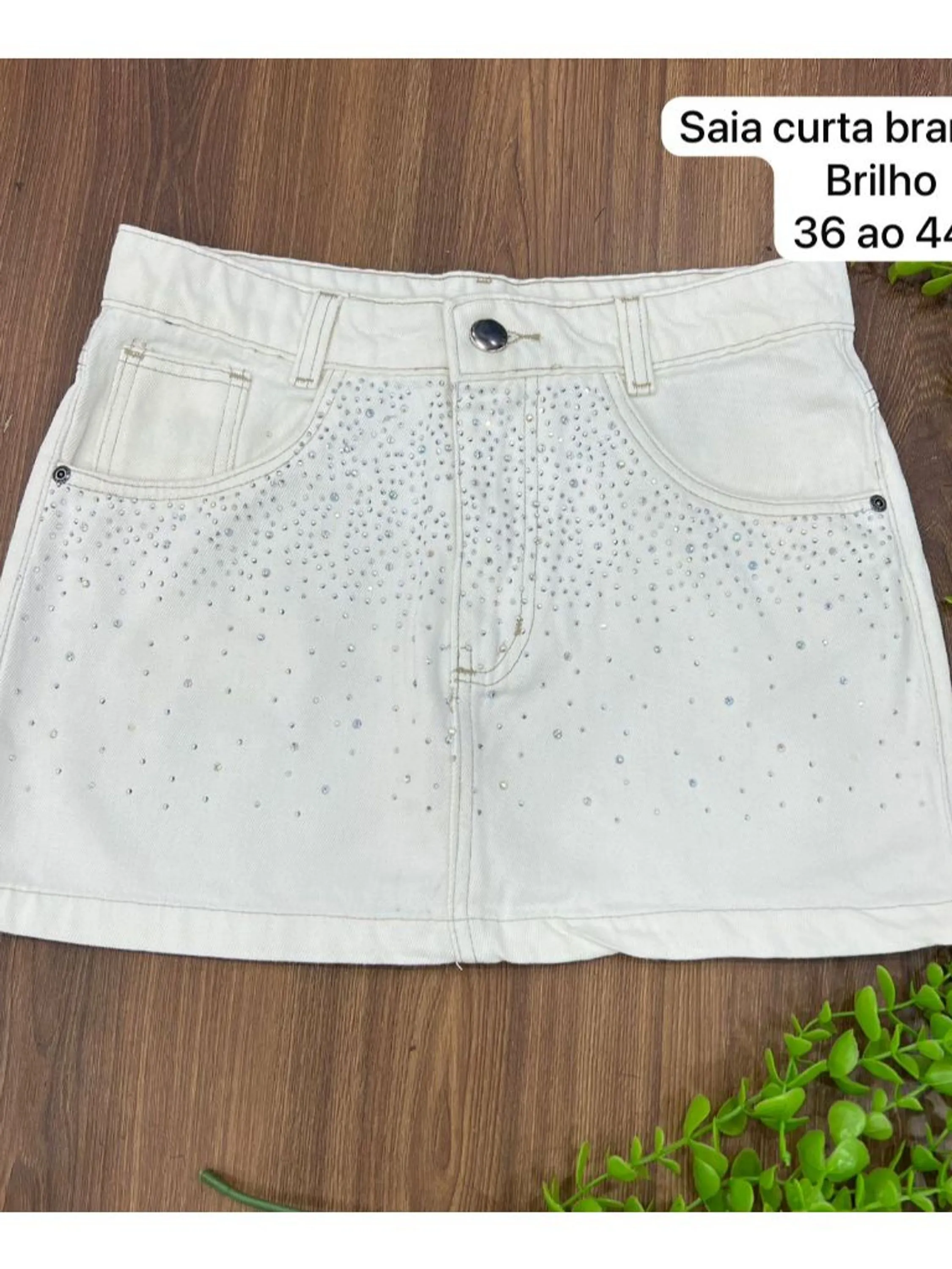 Mini Saia Jeans Branca Feminina Com Brilho