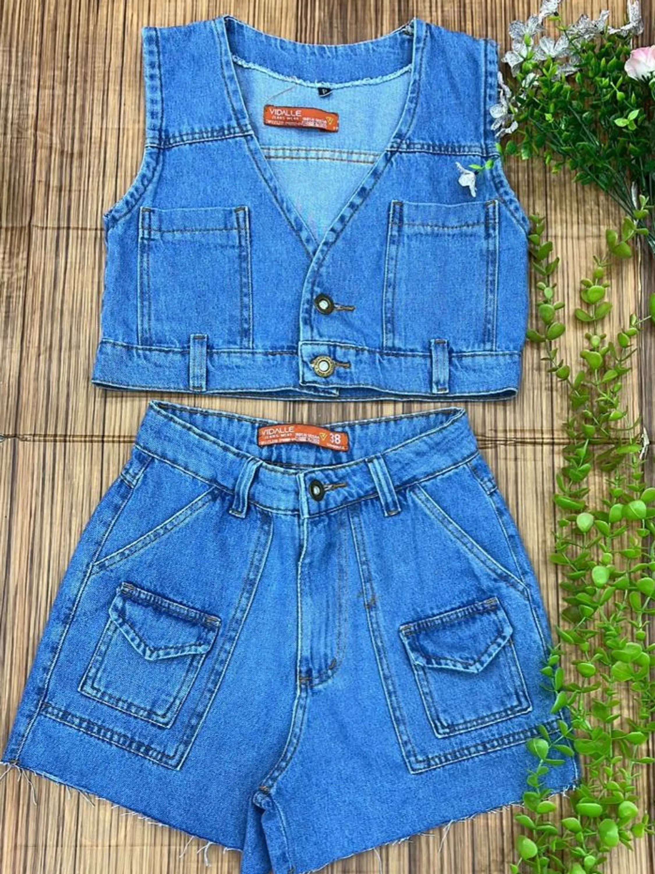 Conjunto Jeans Shorts Jeans e Cropped 0130