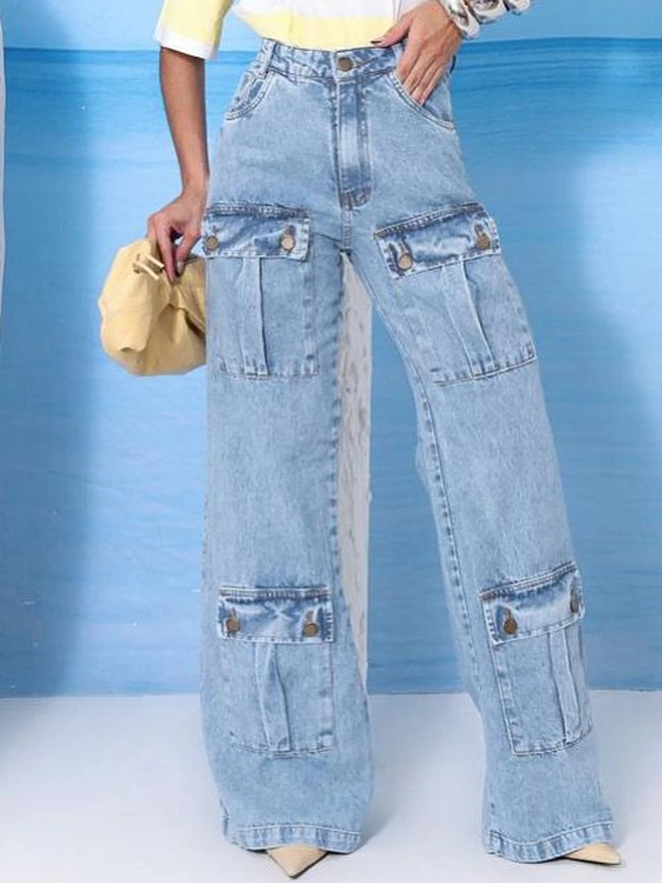 Calça WidLeg Feminina Quatro Bolsos Frontais